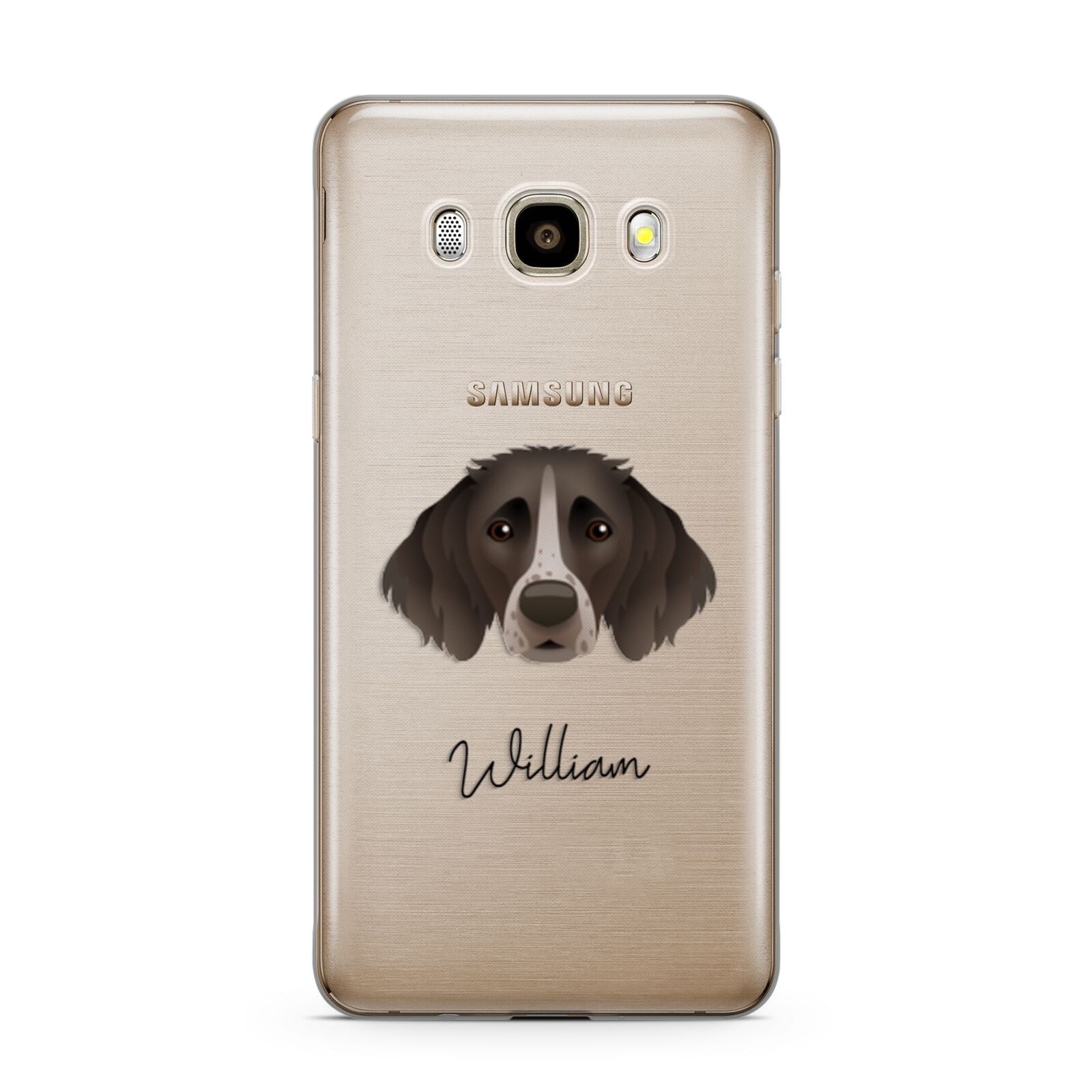 Small Munsterlander Personalised Samsung Galaxy J7 2016 Case on gold phone