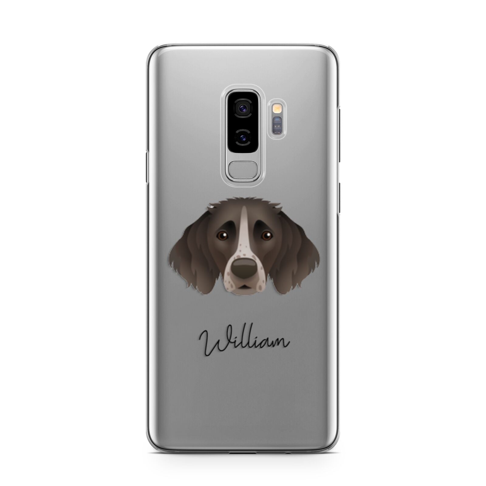 Small Munsterlander Personalised Samsung Galaxy S9 Plus Case on Silver phone