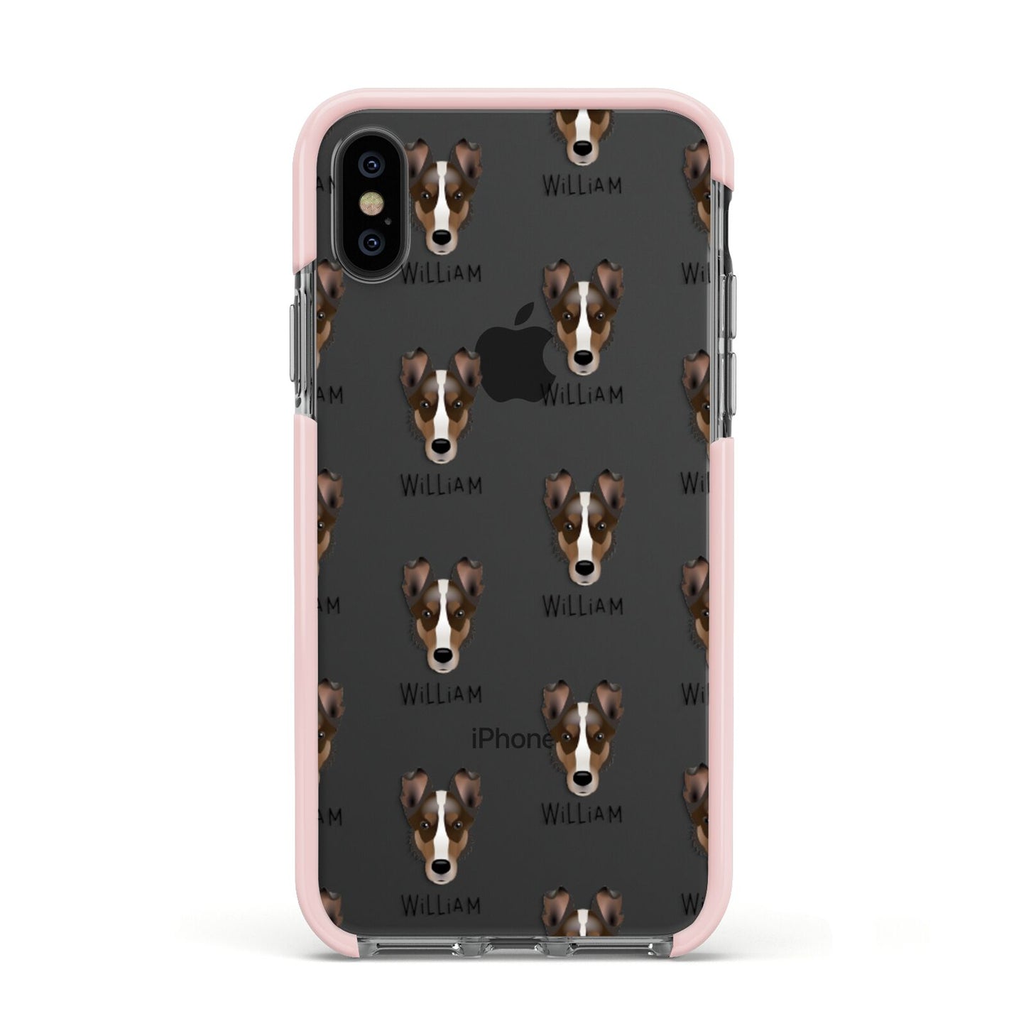 Smooth Collie Icon with Name Apple iPhone Xs Impact Case Pink Edge on Black Phone