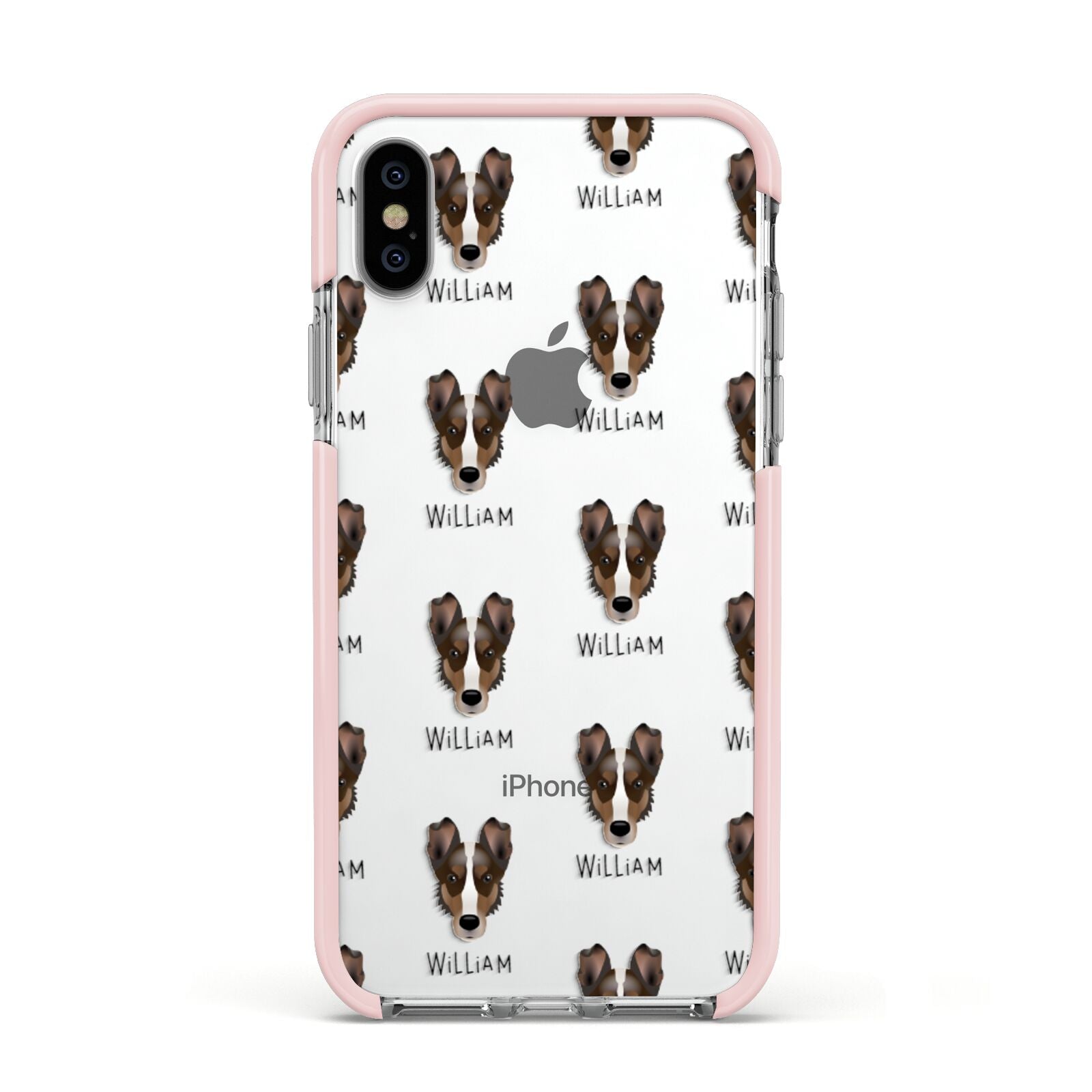 Smooth Collie Icon with Name Apple iPhone Xs Impact Case Pink Edge on Silver Phone