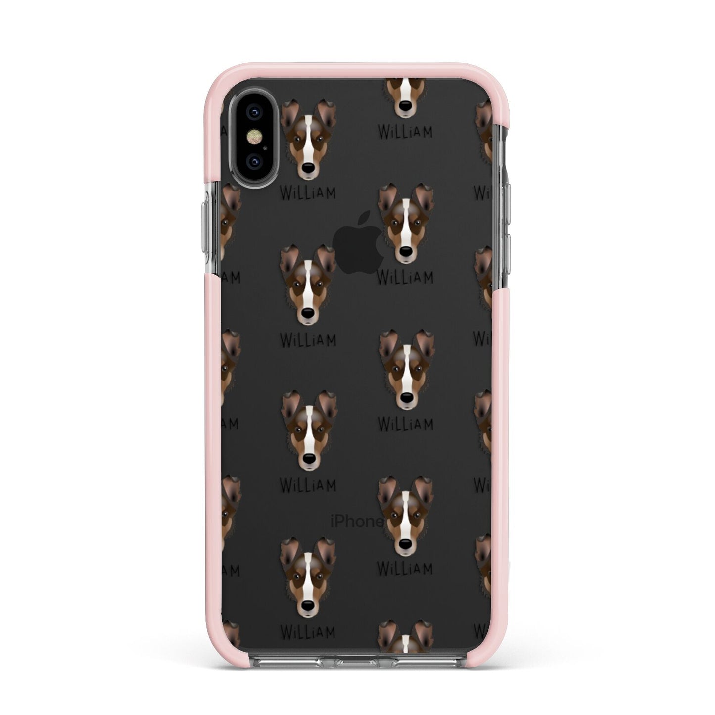 Smooth Collie Icon with Name Apple iPhone Xs Max Impact Case Pink Edge on Black Phone