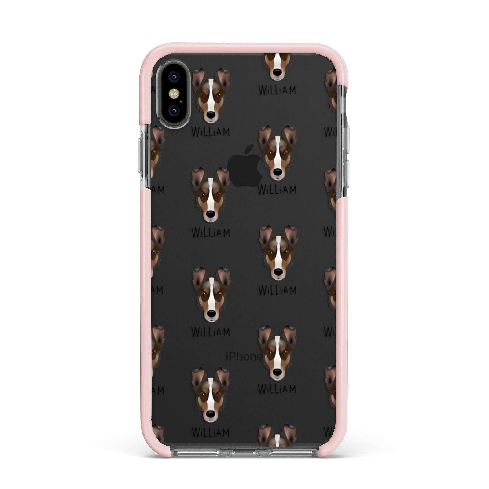 Smooth Collie Icon with Name Apple iPhone Xs Max Impact Case Pink Edge on Black Phone