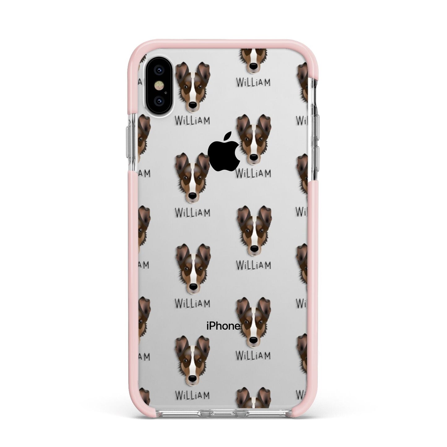 Smooth Collie Icon with Name Apple iPhone Xs Max Impact Case Pink Edge on Silver Phone