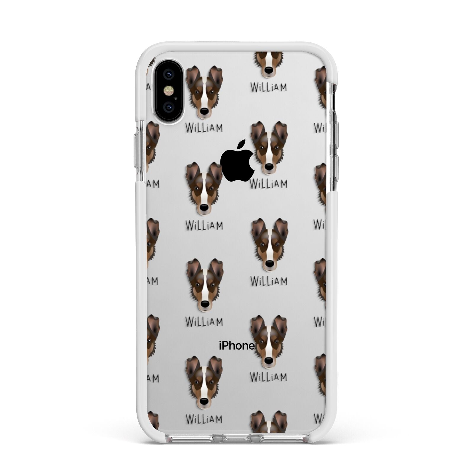 Smooth Collie Icon with Name Apple iPhone Xs Max Impact Case White Edge on Silver Phone