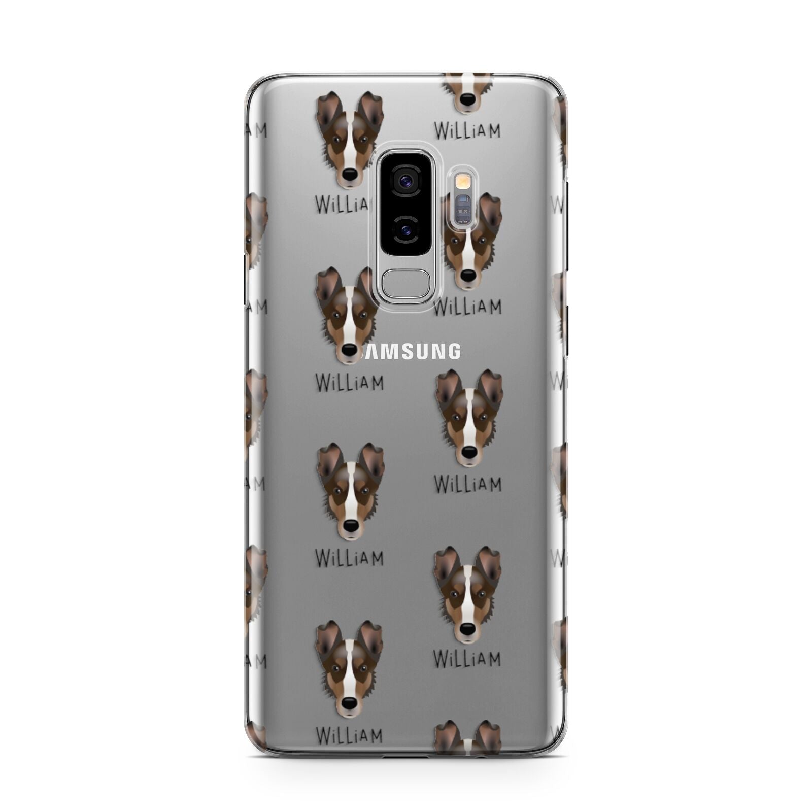 Smooth Collie Icon with Name Samsung Galaxy S9 Plus Case on Silver phone