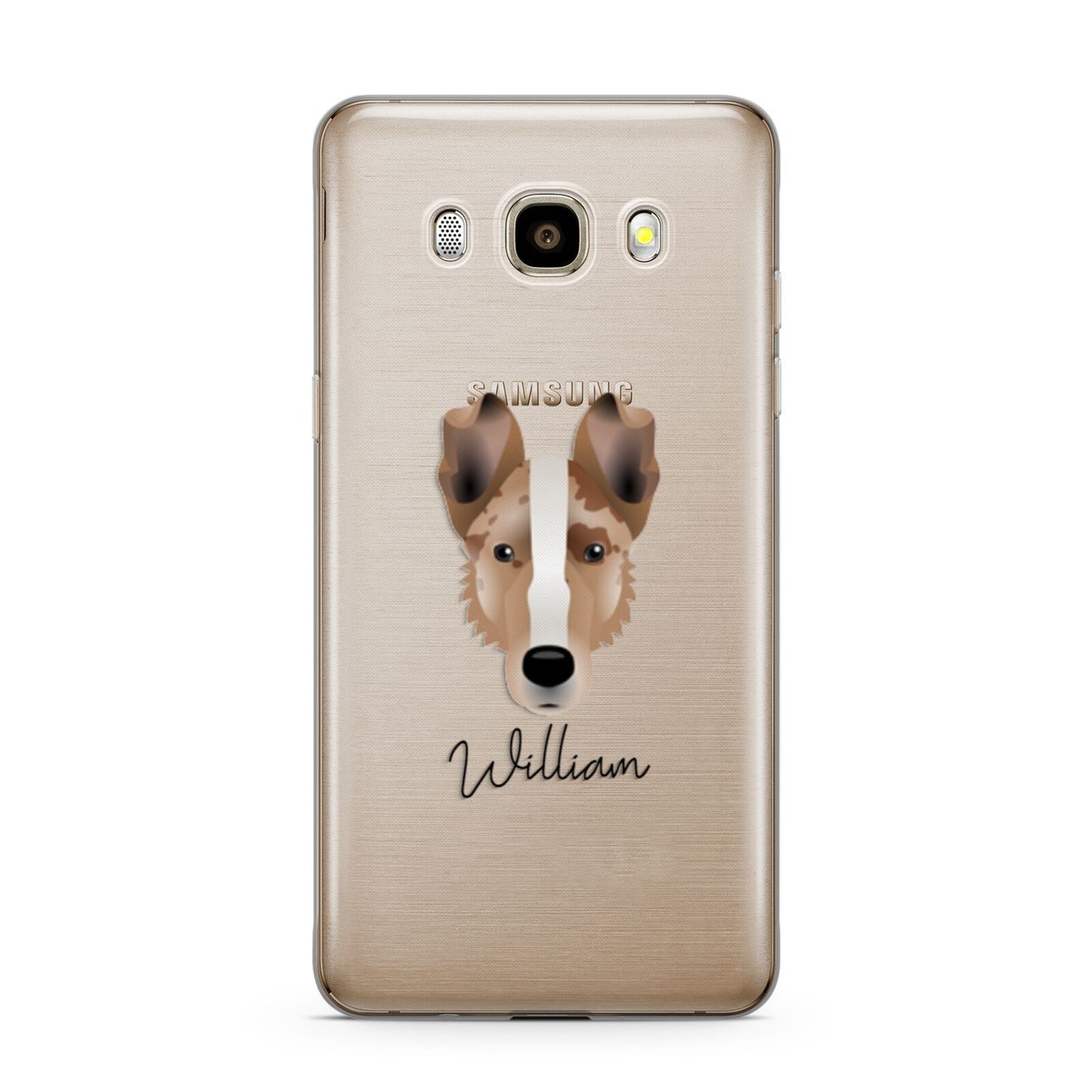 Smooth Collie Personalised Samsung Galaxy J7 2016 Case on gold phone