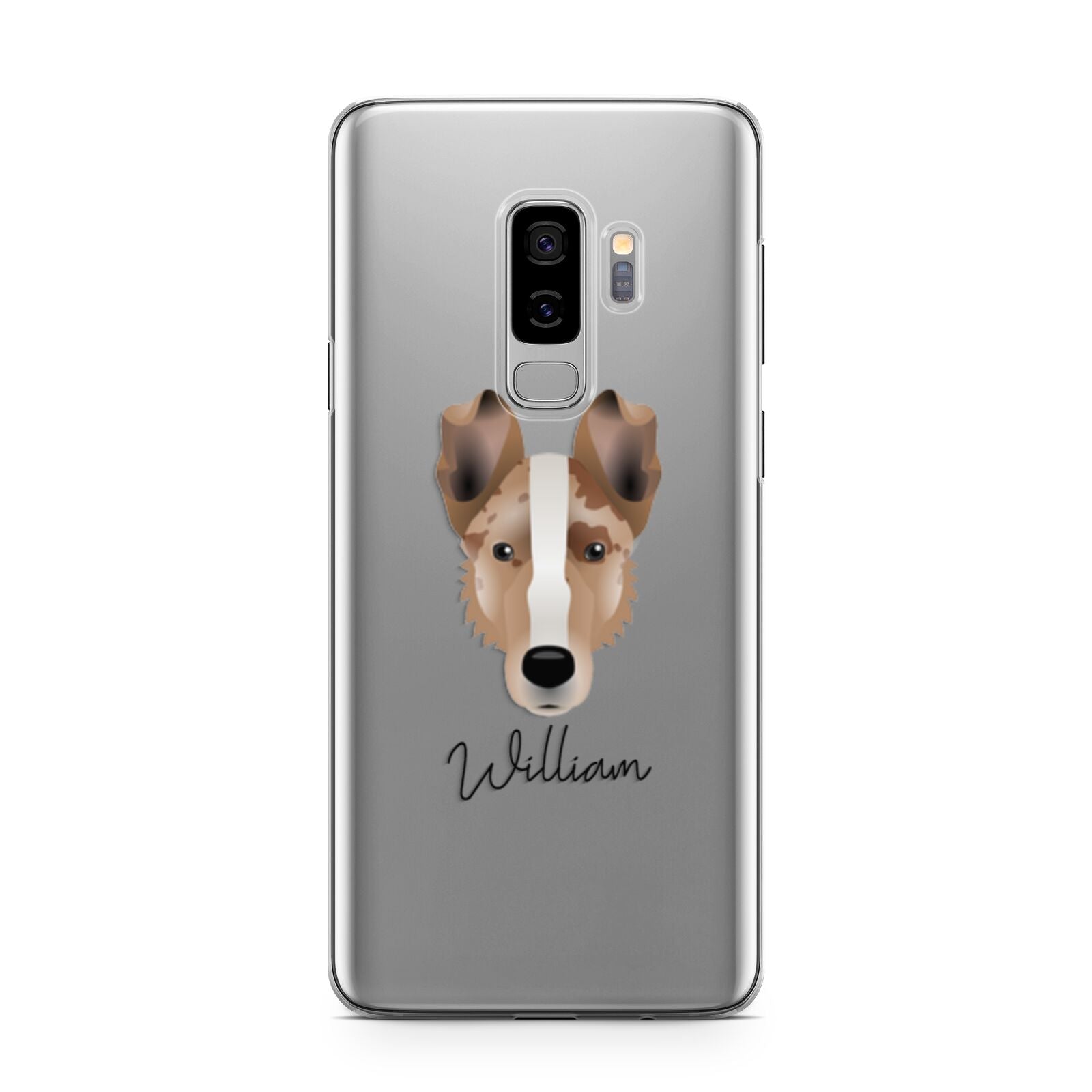 Smooth Collie Personalised Samsung Galaxy S9 Plus Case on Silver phone