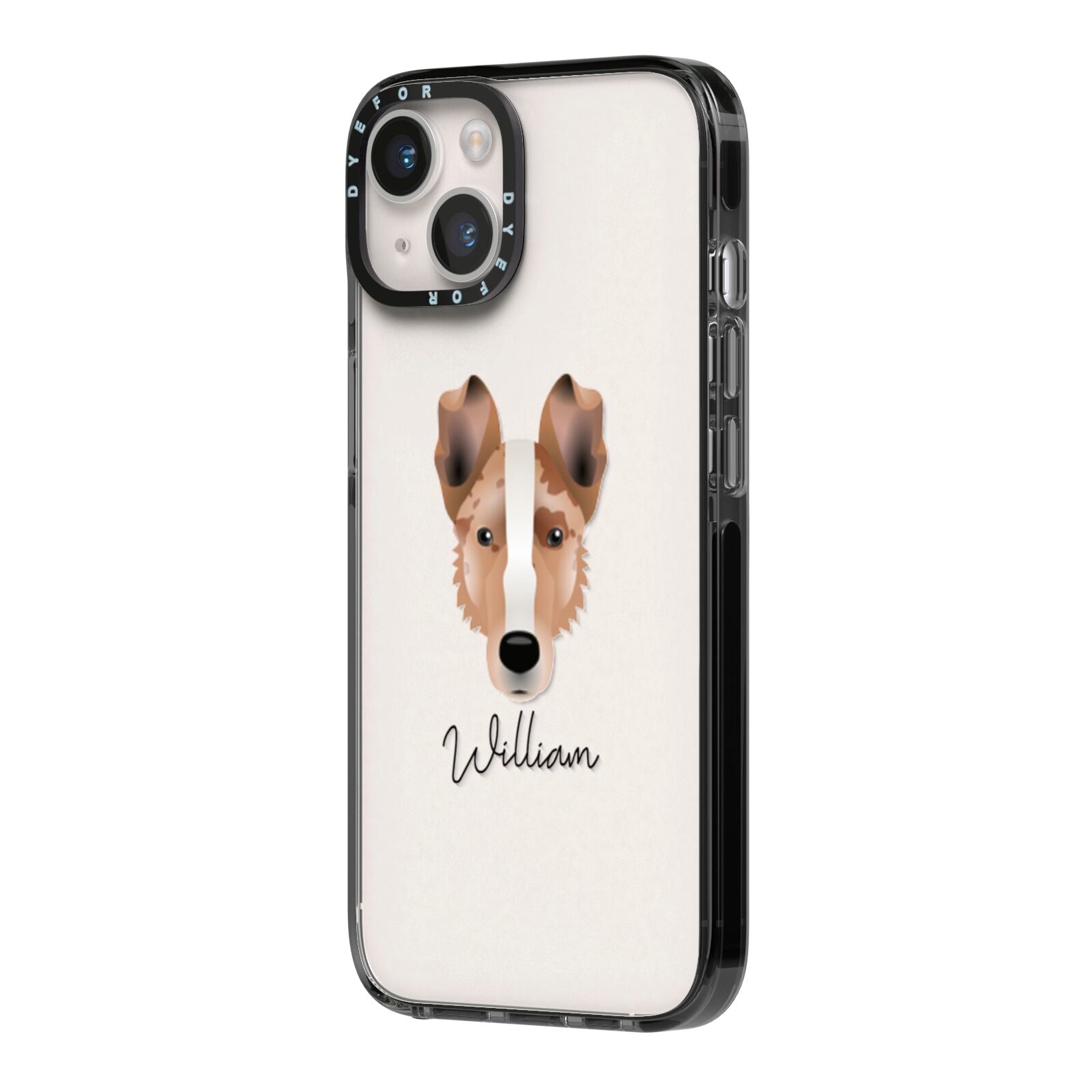 Smooth Collie Personalised iPhone 14 Black Impact Case Side Angle on Silver phone