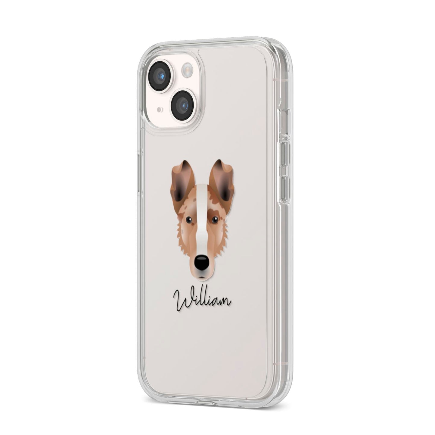 Smooth Collie Personalised iPhone 14 Clear Tough Case Starlight Angled Image