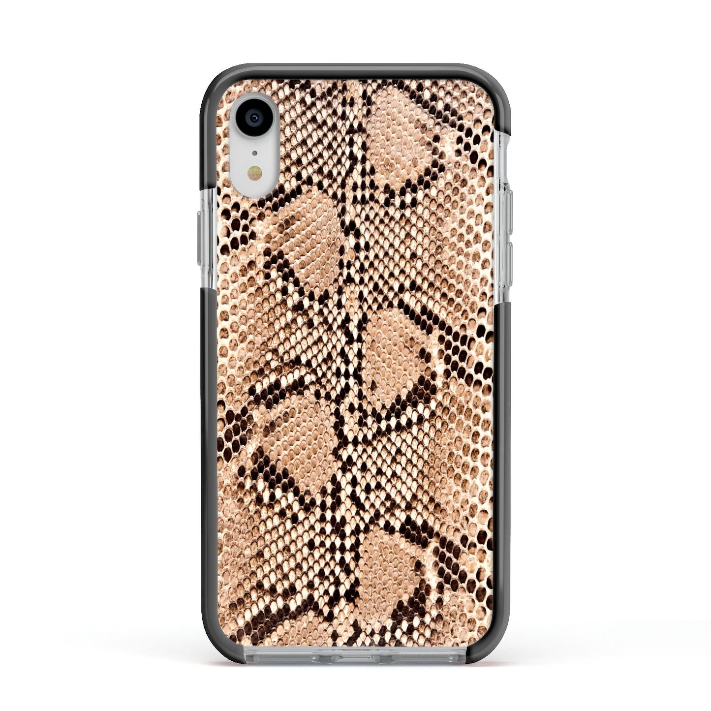 Snakeskin Apple iPhone XR Impact Case Black Edge on Silver Phone