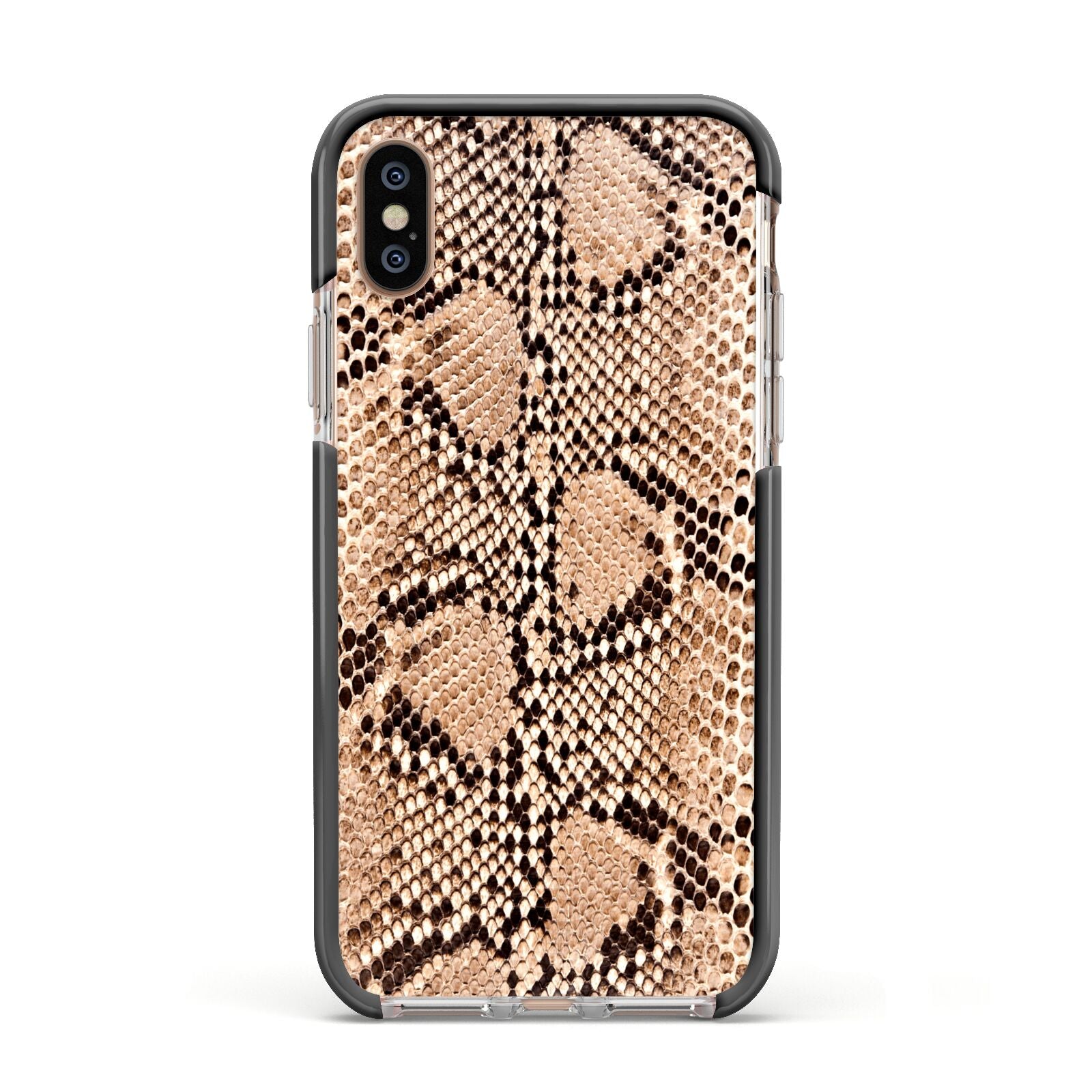 Snakeskin Apple iPhone Xs Impact Case Black Edge on Gold Phone