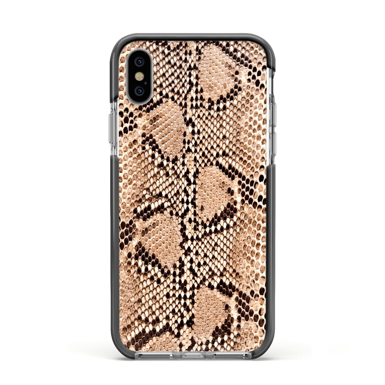 Snakeskin Apple iPhone Xs Impact Case Black Edge on Silver Phone