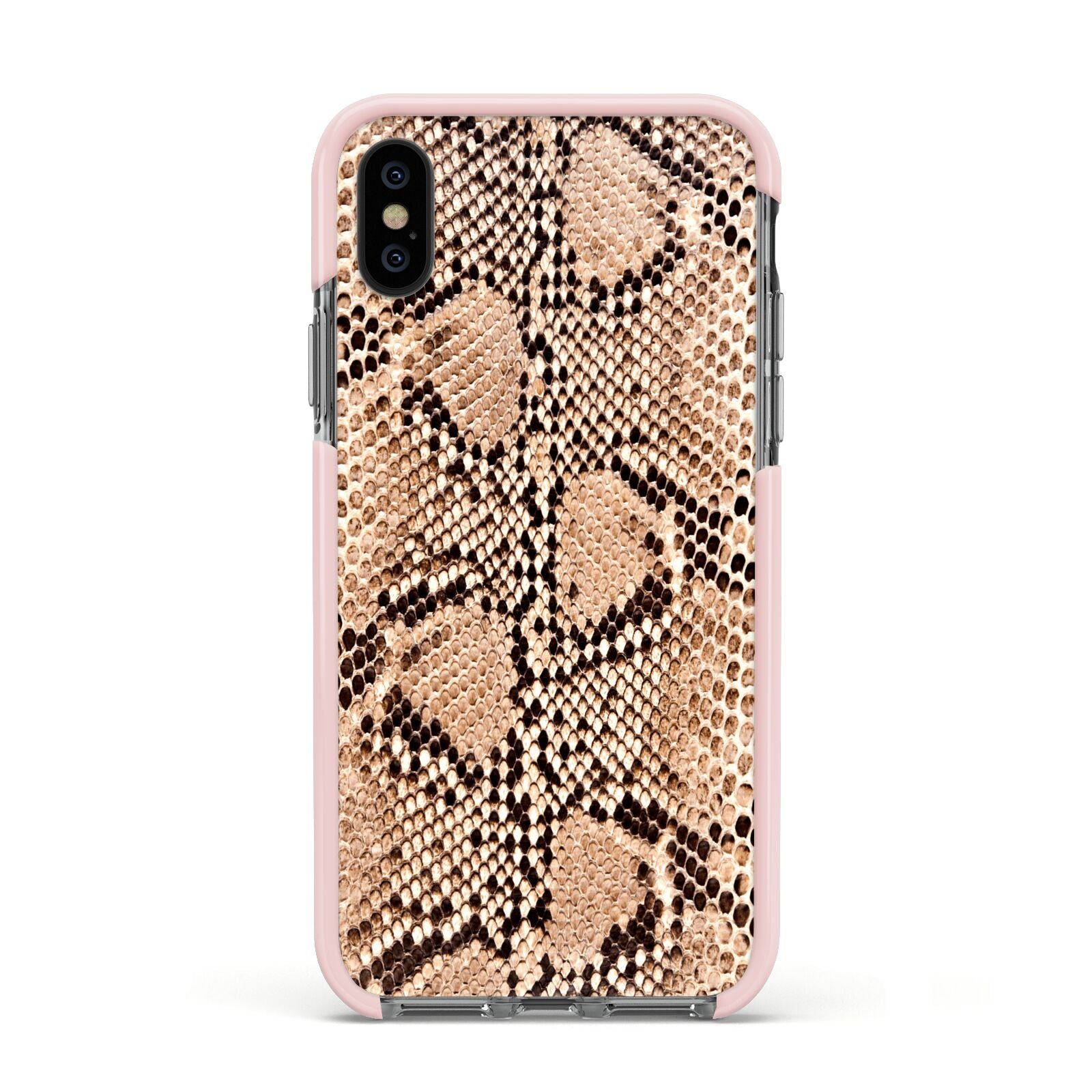 Snakeskin Apple iPhone Xs Impact Case Pink Edge on Black Phone