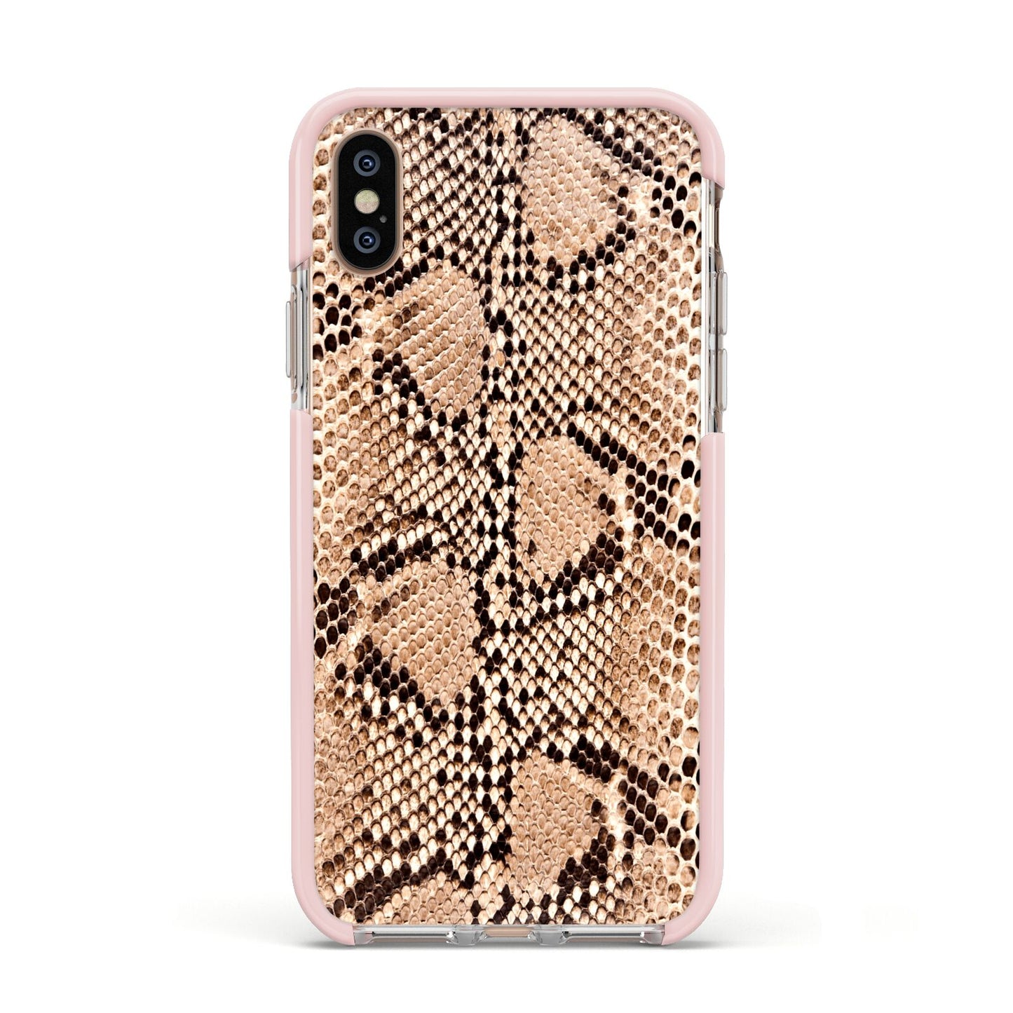 Snakeskin Apple iPhone Xs Impact Case Pink Edge on Gold Phone