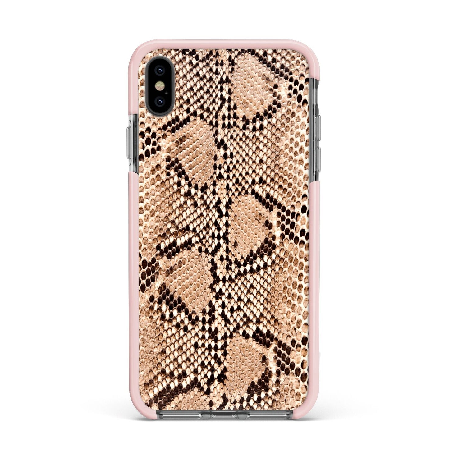 Snakeskin Apple iPhone Xs Max Impact Case Pink Edge on Black Phone