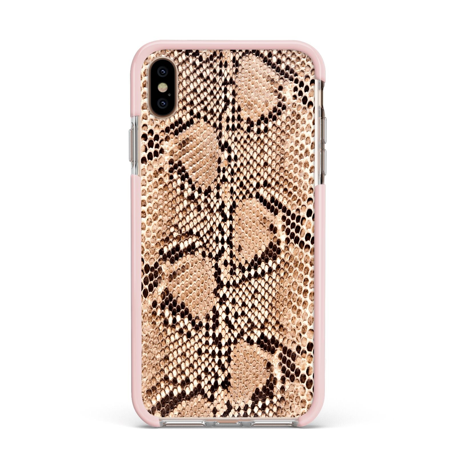 Snakeskin Apple iPhone Xs Max Impact Case Pink Edge on Gold Phone