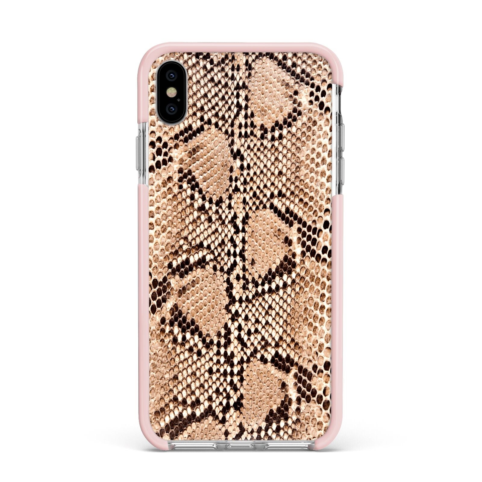 Snakeskin Apple iPhone Xs Max Impact Case Pink Edge on Silver Phone