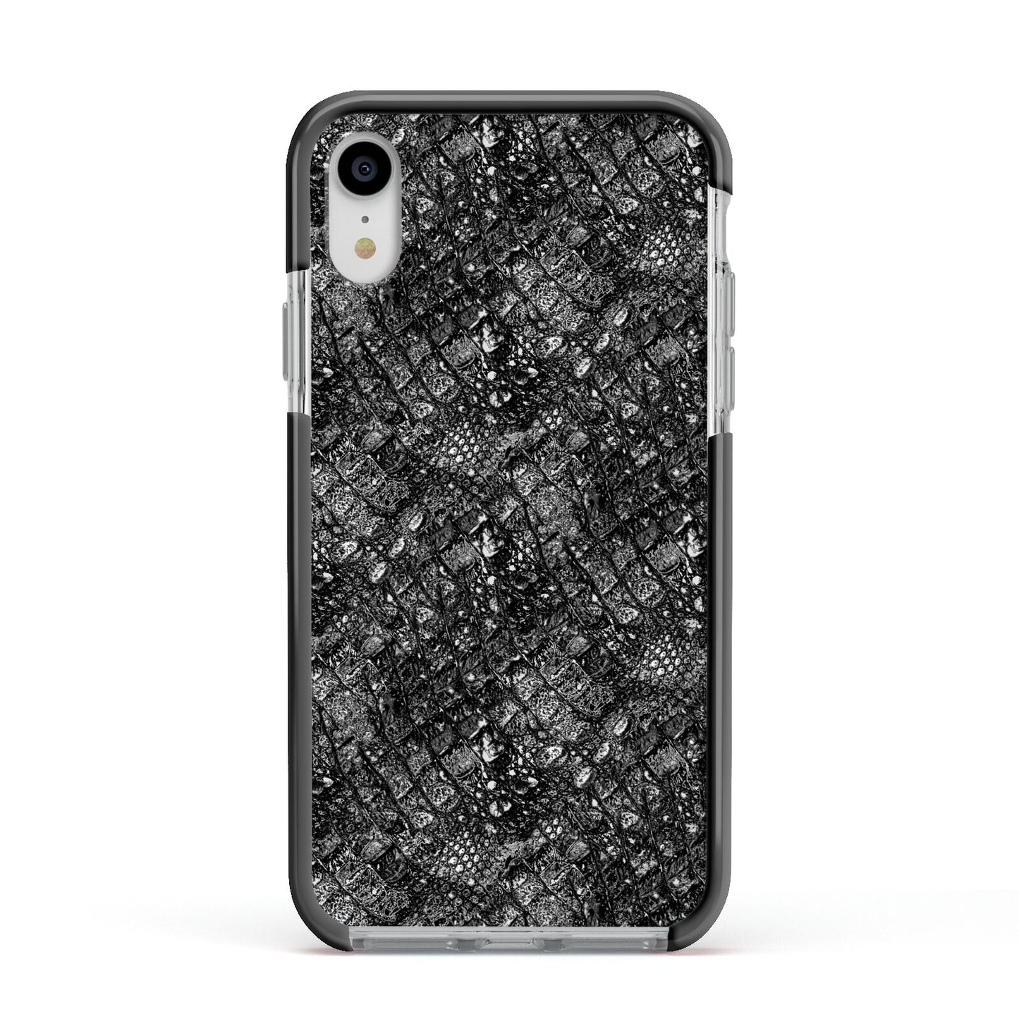 Snakeskin Design Apple iPhone XR Impact Case Black Edge on Silver Phone