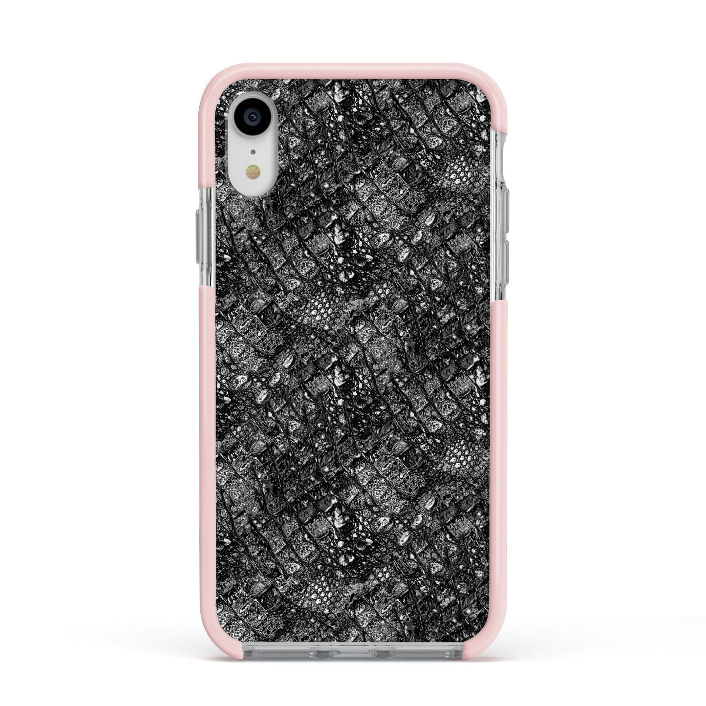 Snakeskin Design Apple iPhone XR Impact Case Pink Edge on Silver Phone