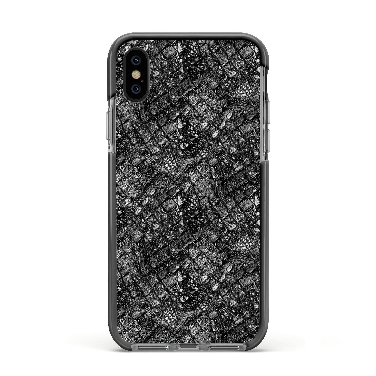 Snakeskin Design Apple iPhone Xs Impact Case Black Edge on Black Phone