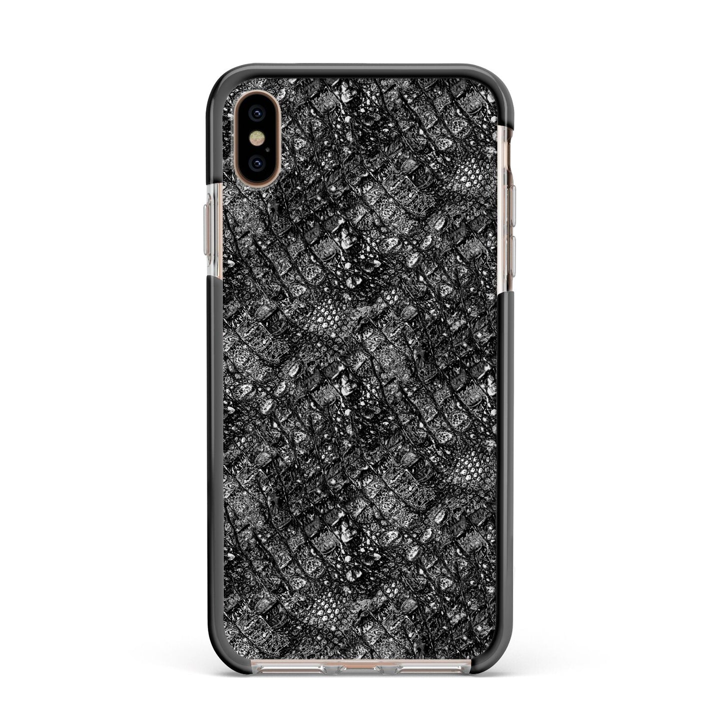 Snakeskin Design Apple iPhone Xs Max Impact Case Black Edge on Gold Phone