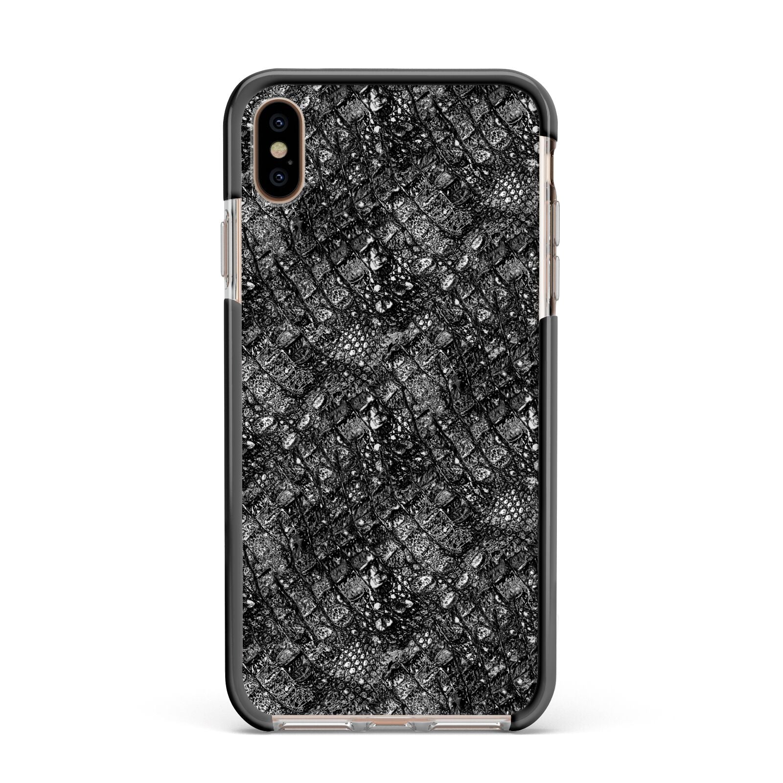 Snakeskin Design Apple iPhone Xs Max Impact Case Black Edge on Gold Phone