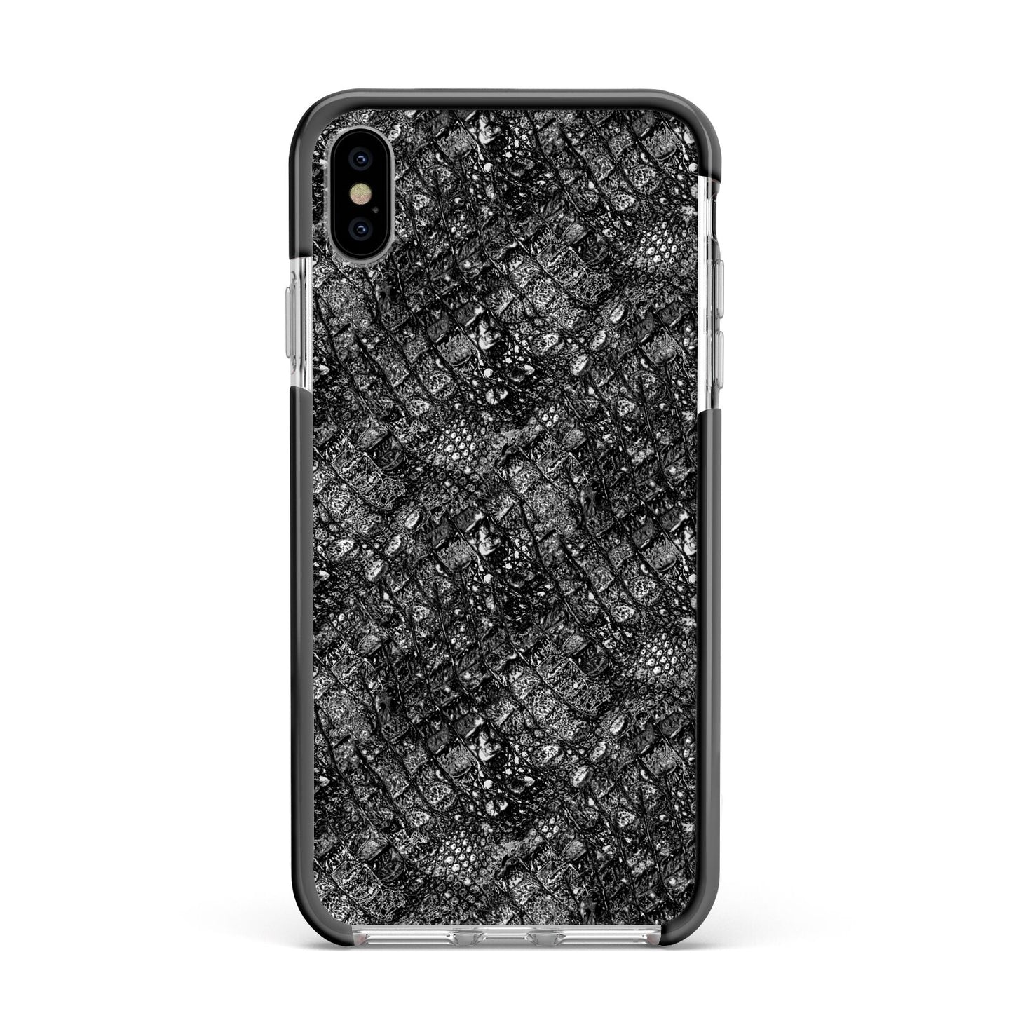 Snakeskin Design Apple iPhone Xs Max Impact Case Black Edge on Silver Phone