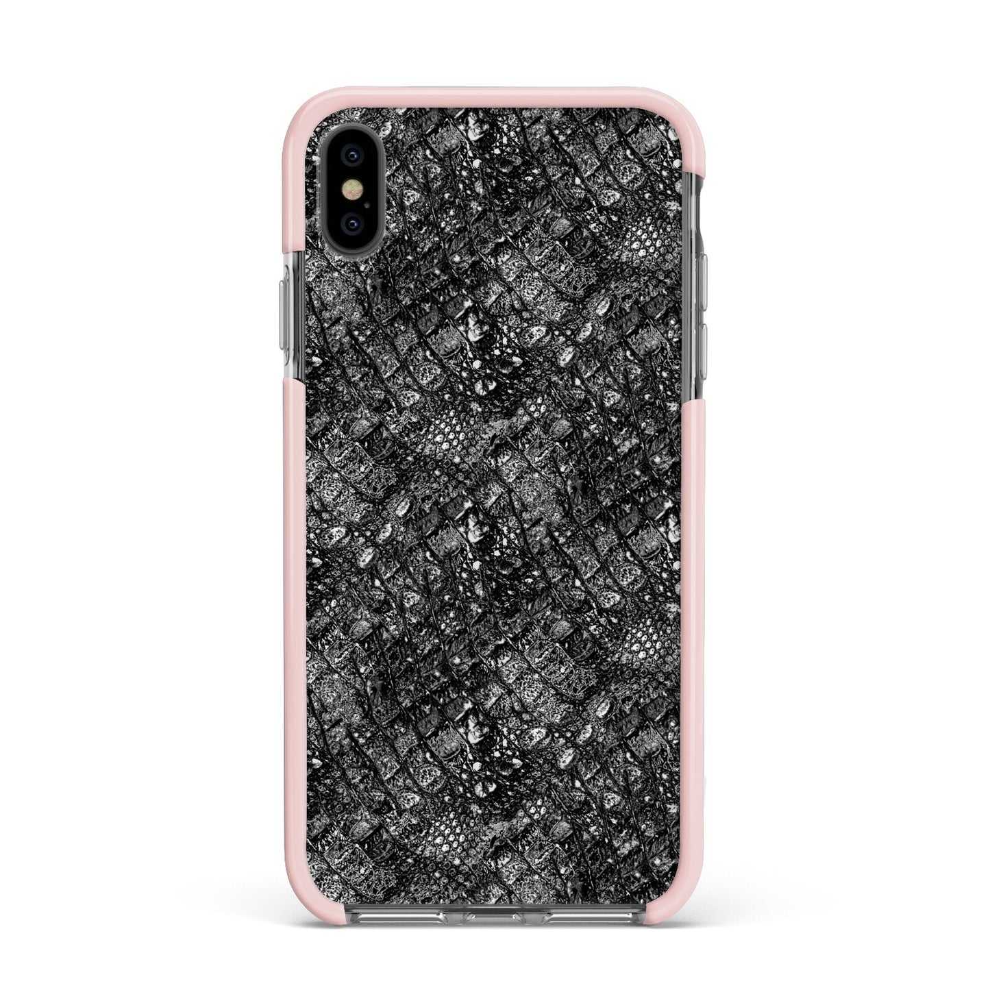 Snakeskin Design Apple iPhone Xs Max Impact Case Pink Edge on Black Phone