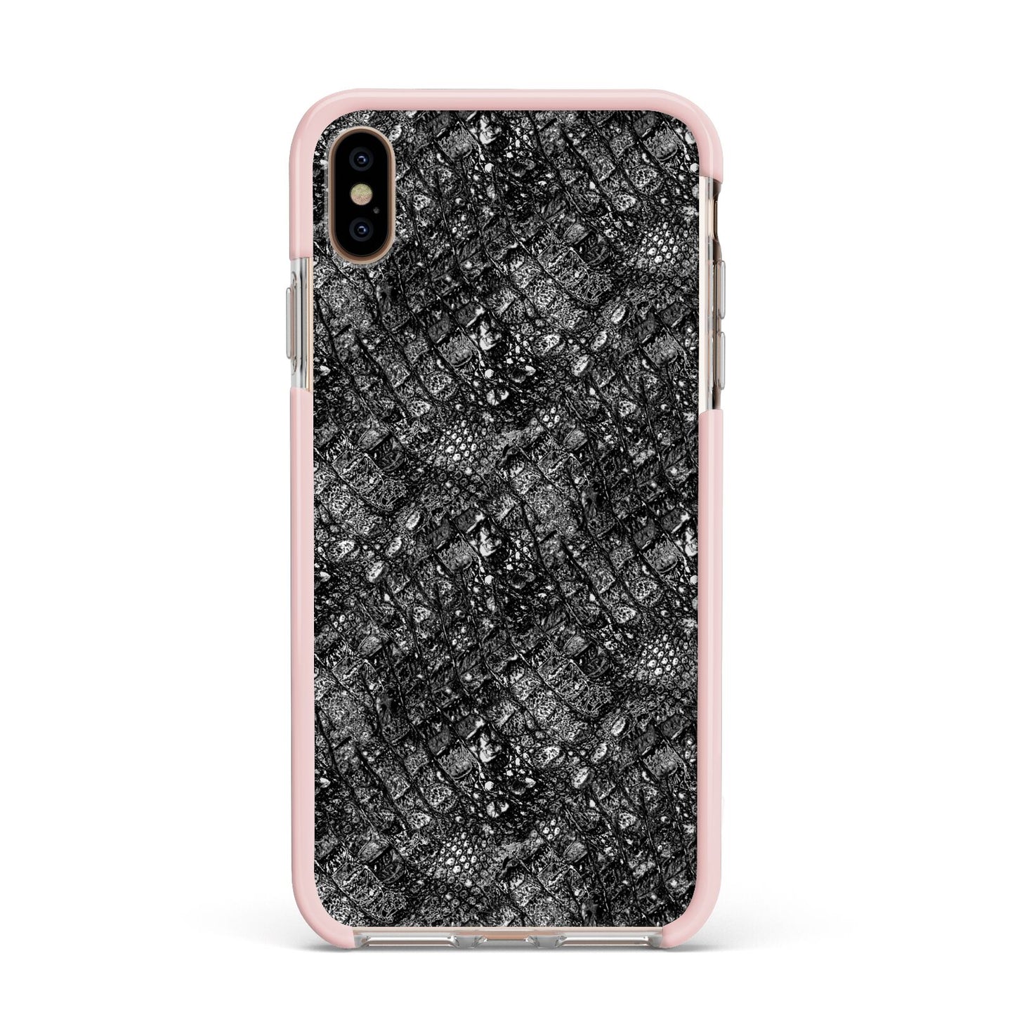 Snakeskin Design Apple iPhone Xs Max Impact Case Pink Edge on Gold Phone