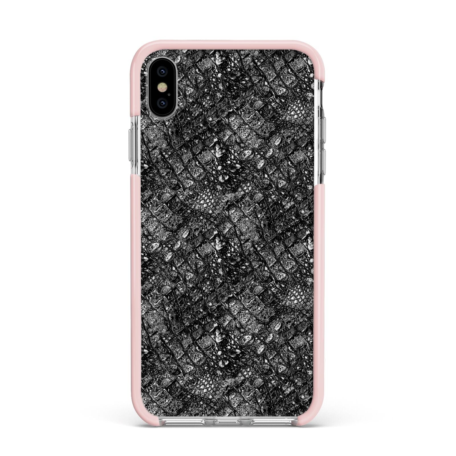 Snakeskin Design Apple iPhone Xs Max Impact Case Pink Edge on Silver Phone