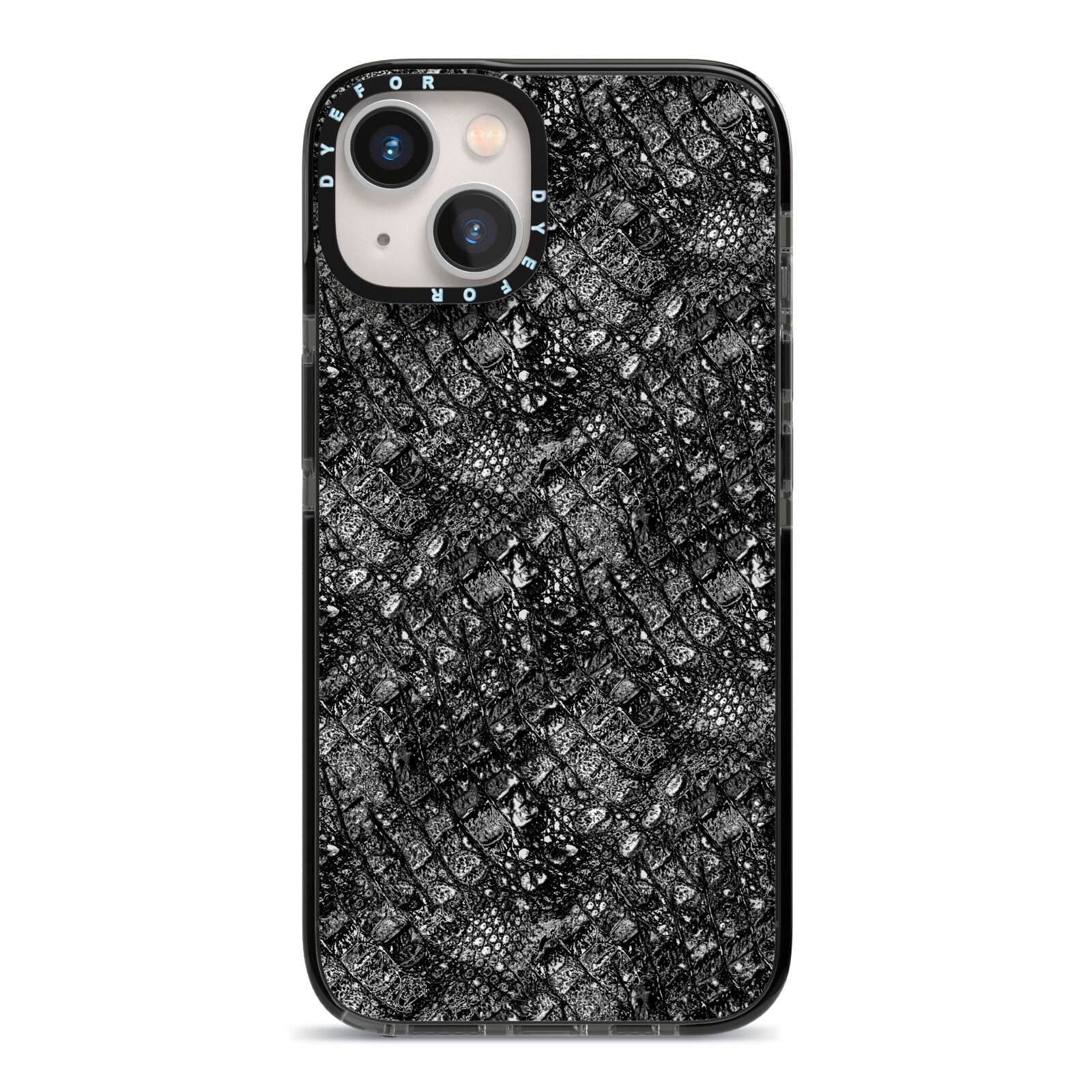 Snakeskin Design iPhone 13 Black Impact Case on Silver phone