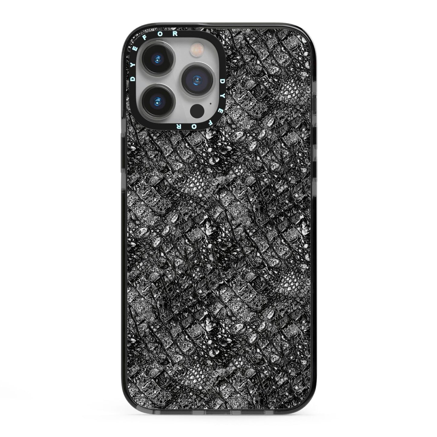 Snakeskin Design iPhone 13 Pro Max Black Impact Case on Silver phone