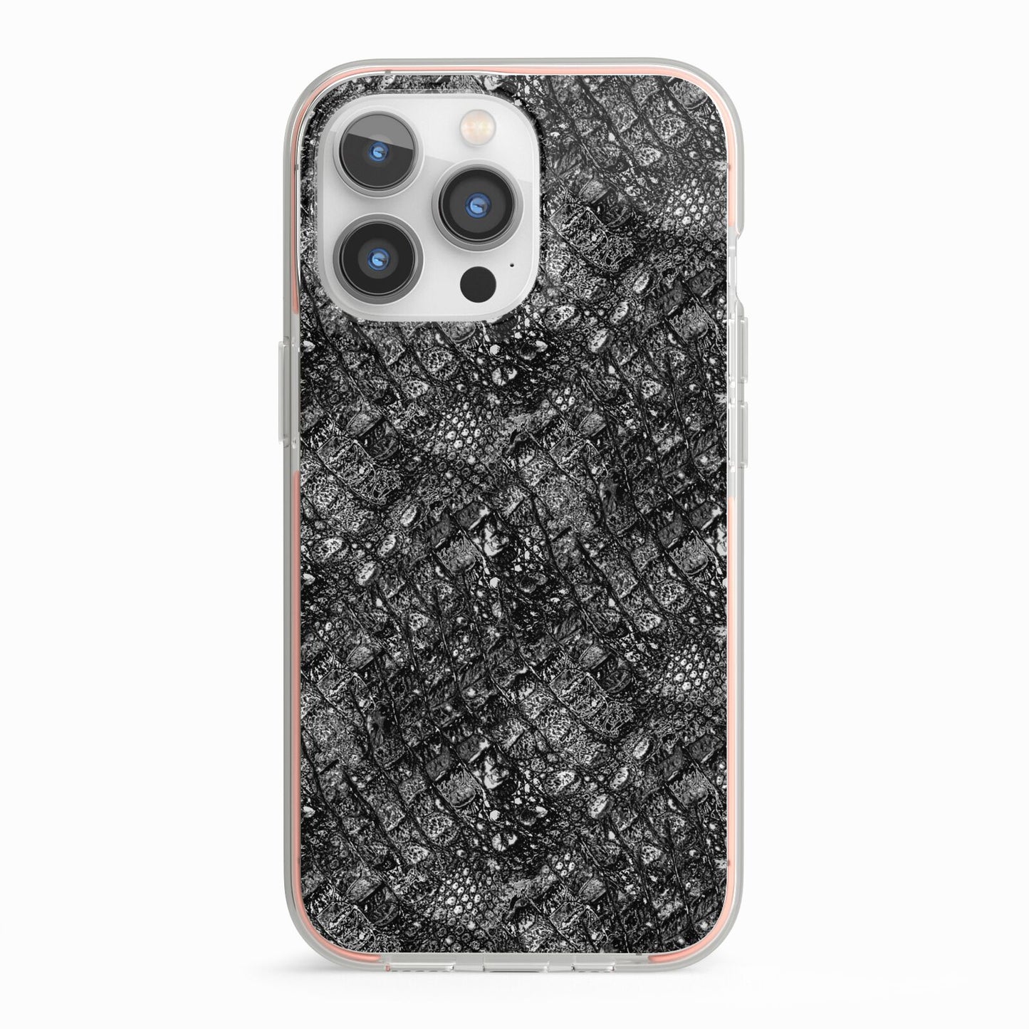 Snakeskin Design iPhone 13 Pro TPU Impact Case with Pink Edges