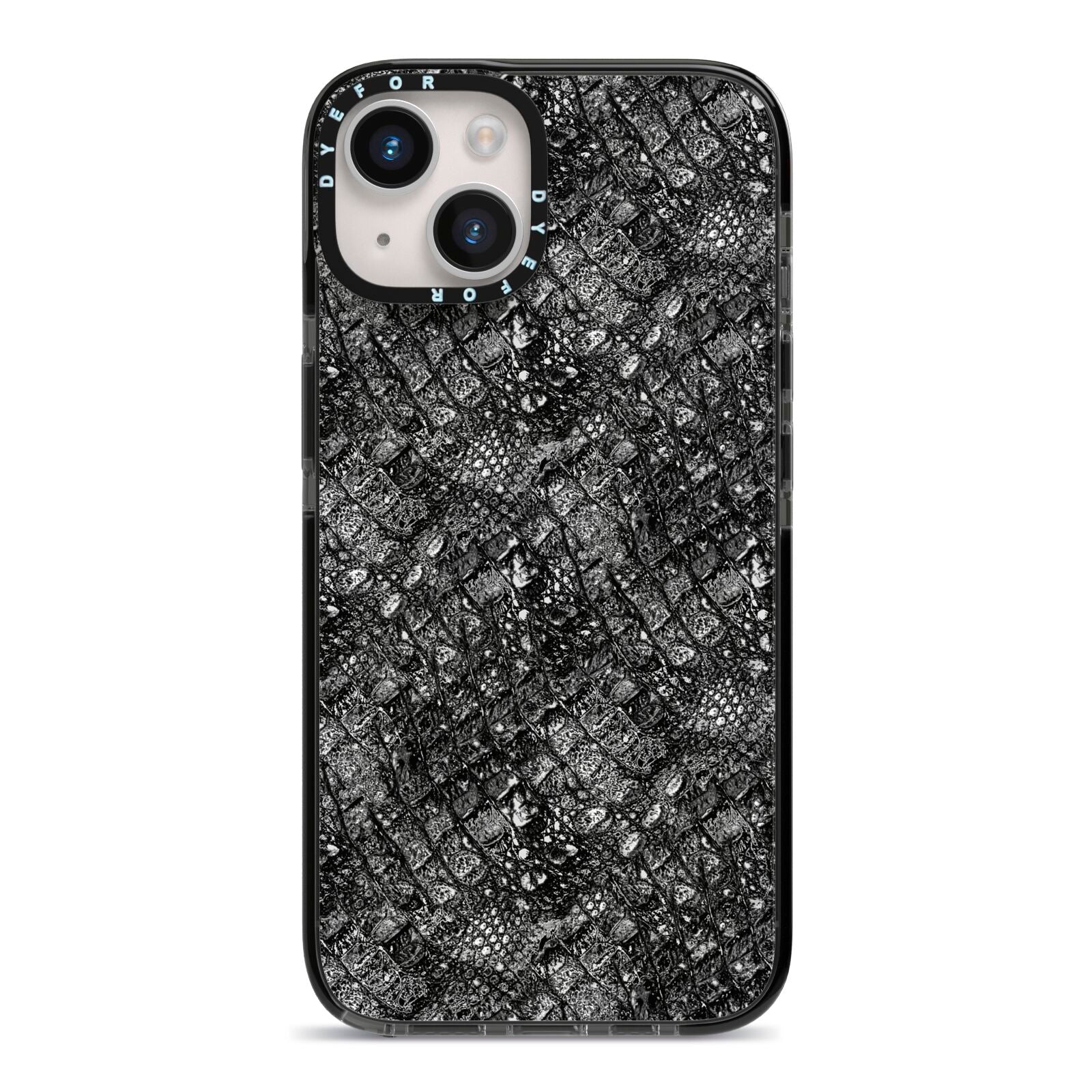 Snakeskin Design iPhone 14 Black Impact Case on Silver phone