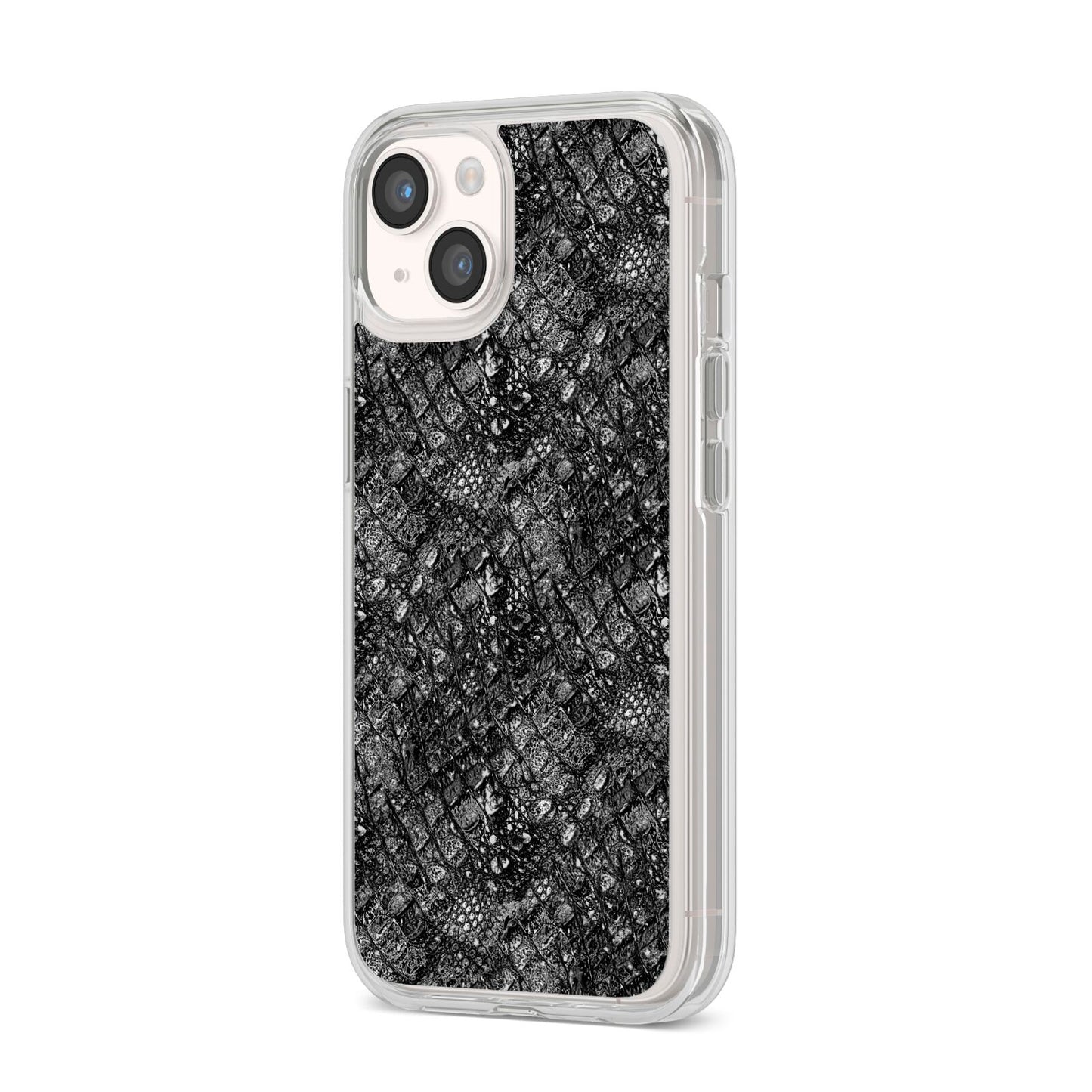 Snakeskin Design iPhone 14 Clear Tough Case Starlight Angled Image