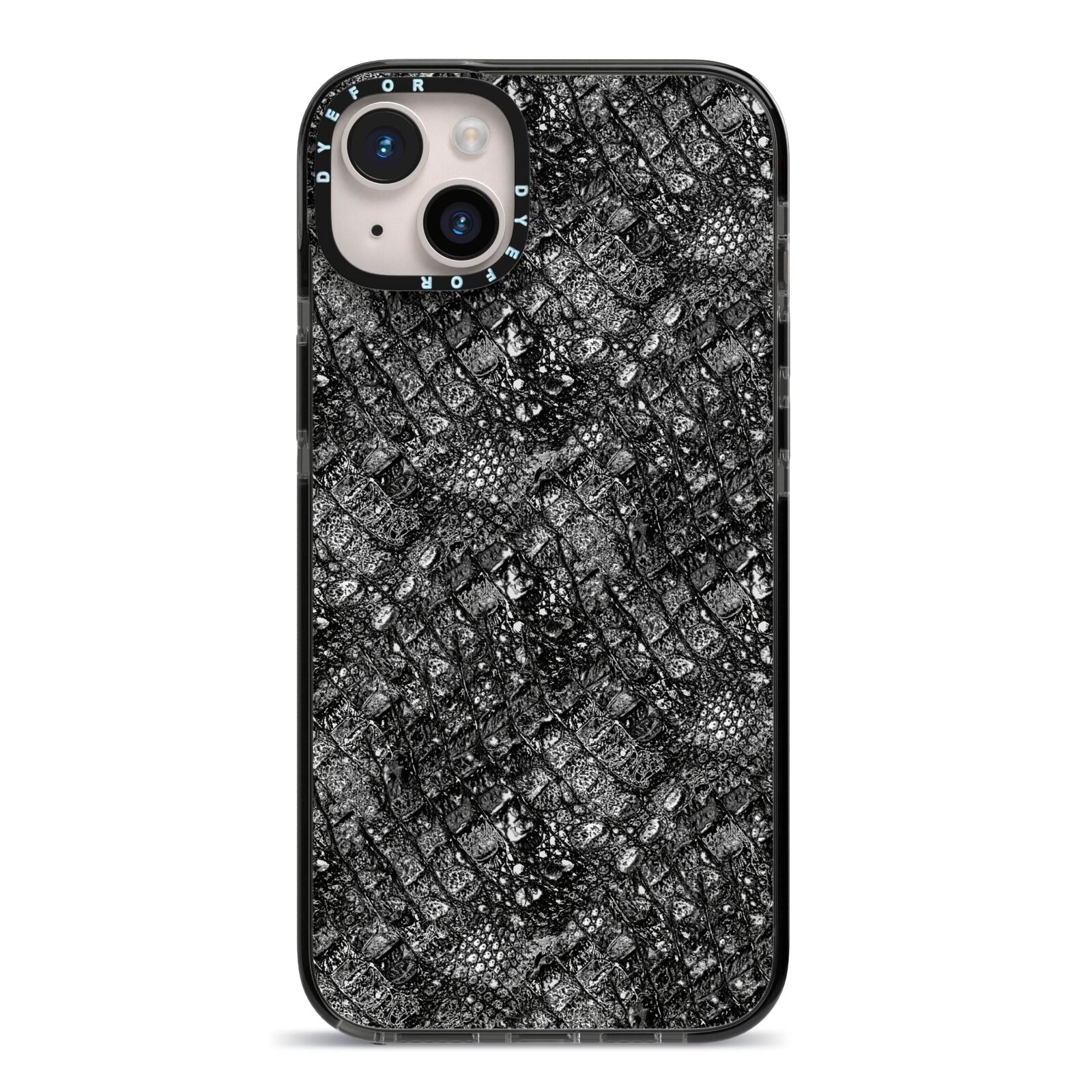 Snakeskin Design iPhone 14 Plus Black Impact Case on Silver phone