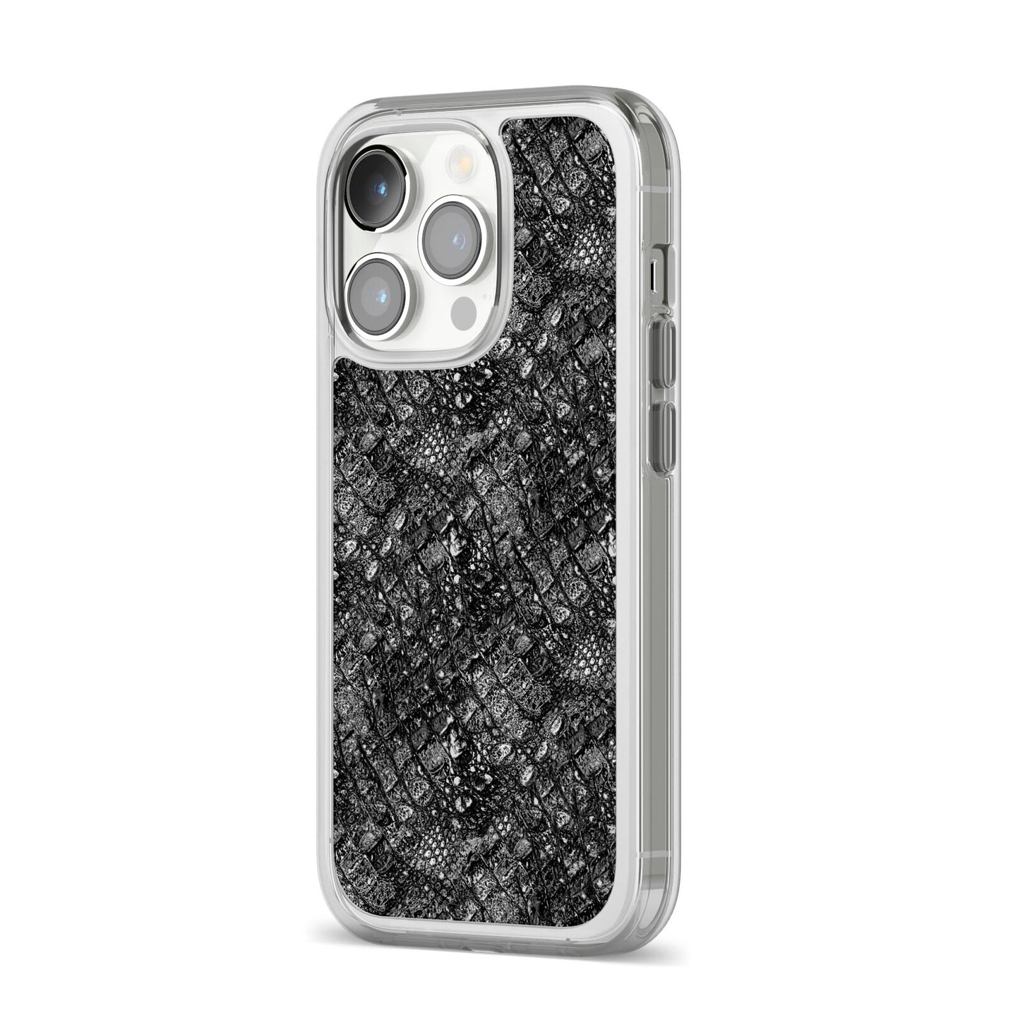 Snakeskin Design iPhone 14 Pro Clear Tough Case Silver Angled Image