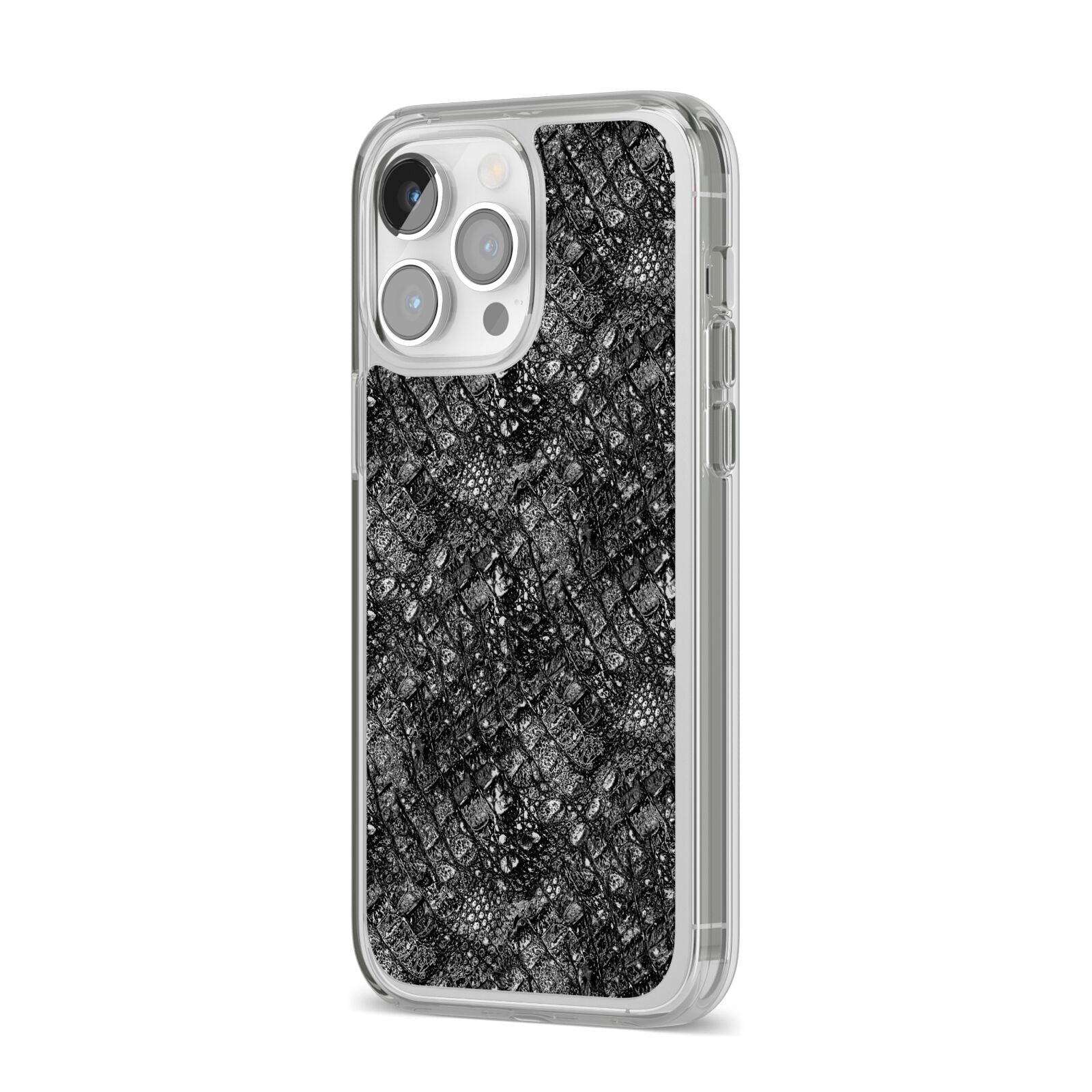 Snakeskin Design iPhone 14 Pro Max Clear Tough Case Silver Angled Image