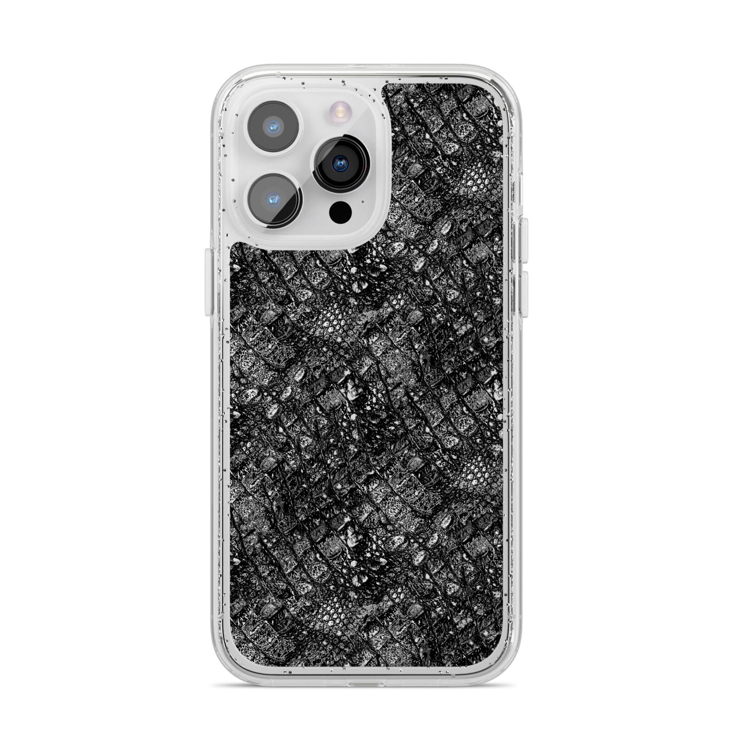 Snakeskin Design iPhone 14 Pro Max Glitter Tough Case Silver