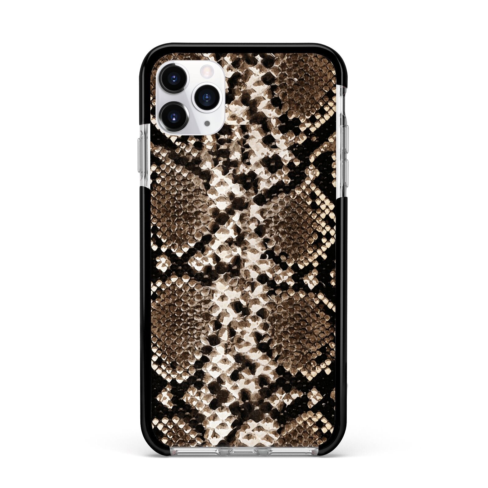 Snakeskin Pattern Apple iPhone 11 Pro Max in Silver with Black Impact Case