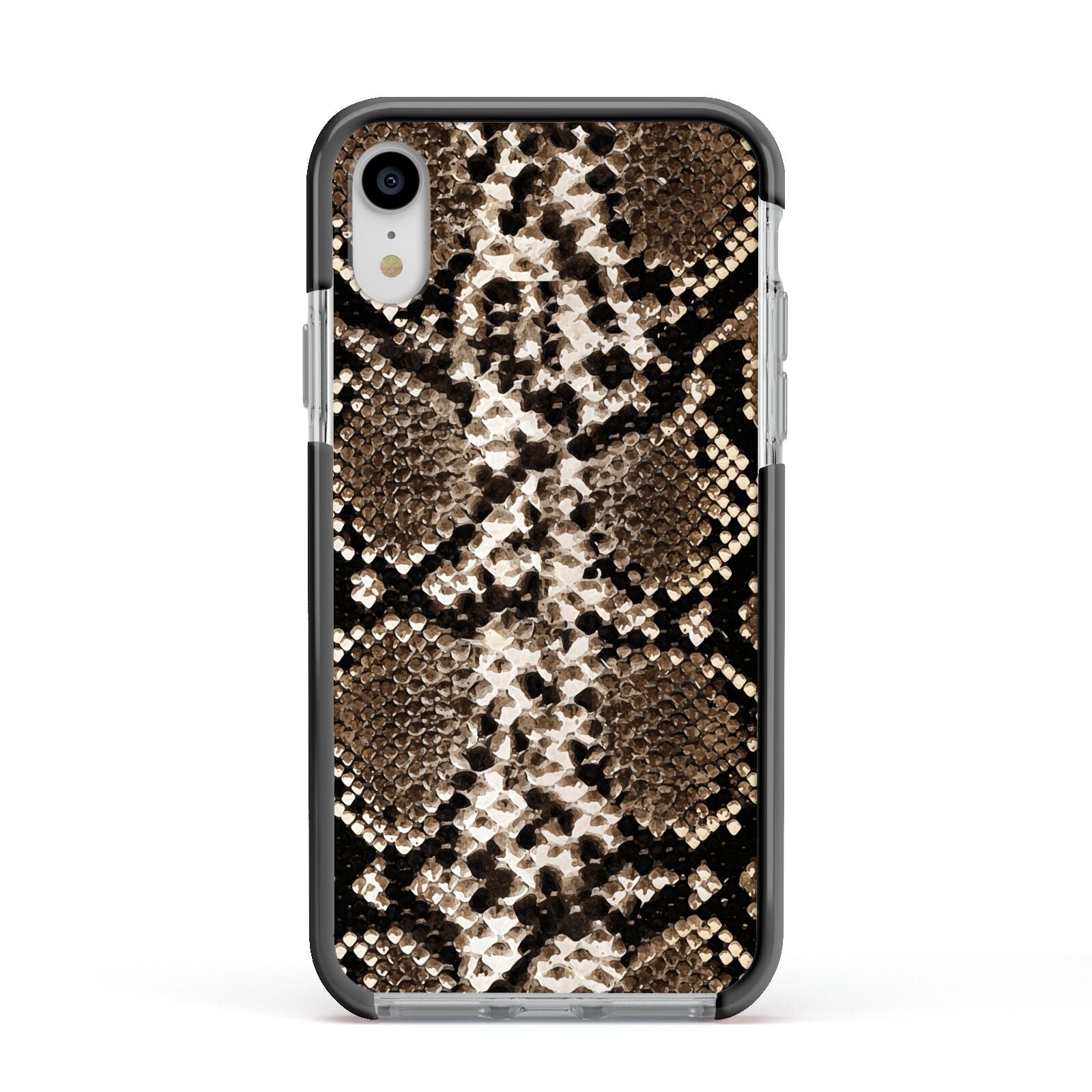 Snakeskin Pattern Apple iPhone XR Impact Case Black Edge on Silver Phone