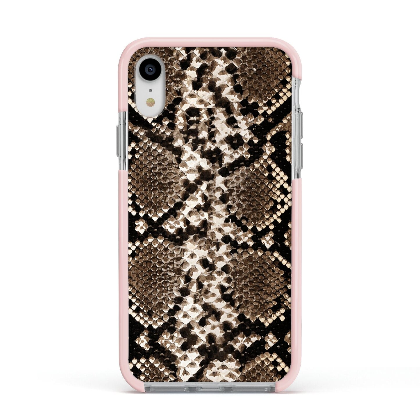 Snakeskin Pattern Apple iPhone XR Impact Case Pink Edge on Silver Phone