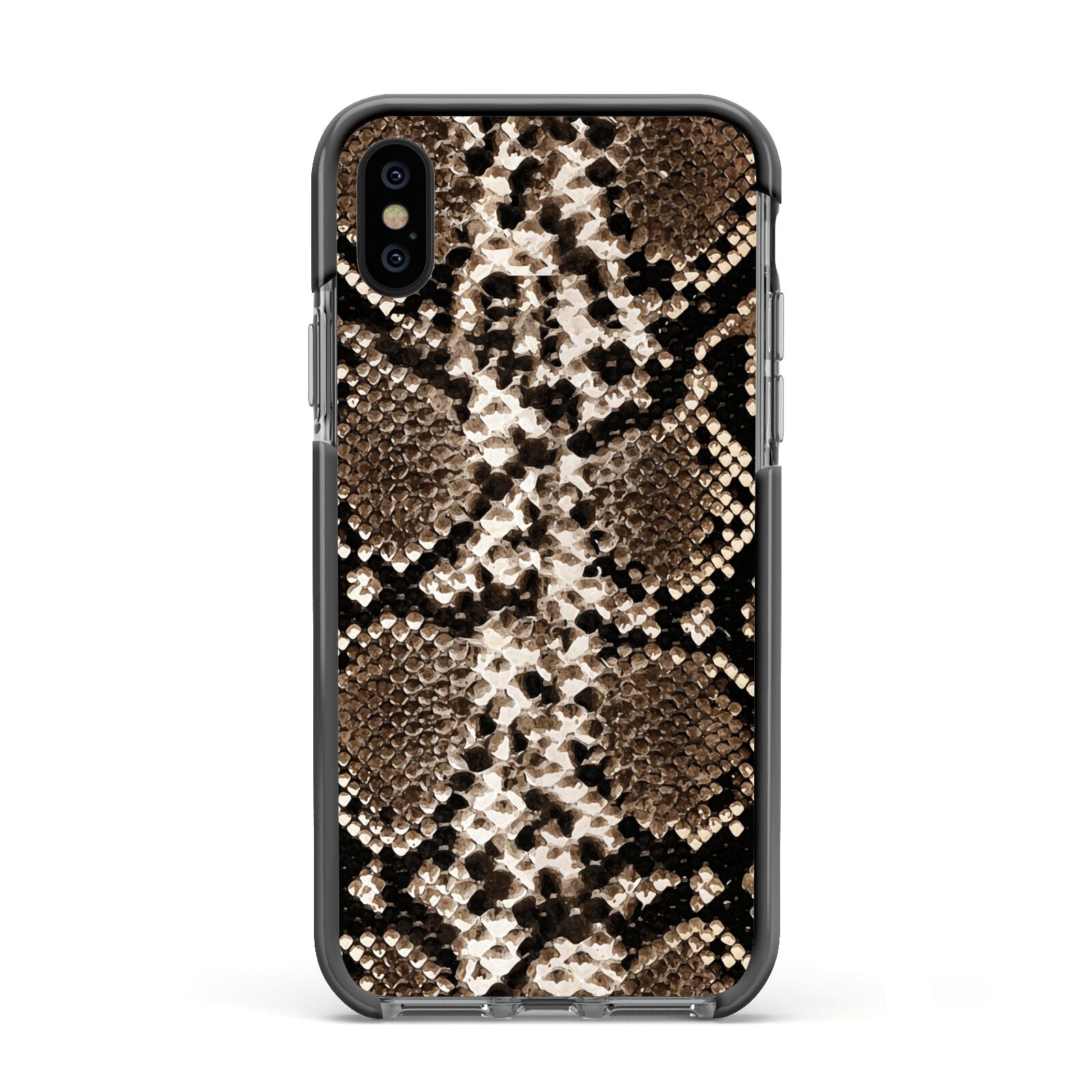 Snakeskin Pattern Apple iPhone Xs Impact Case Black Edge on Black Phone