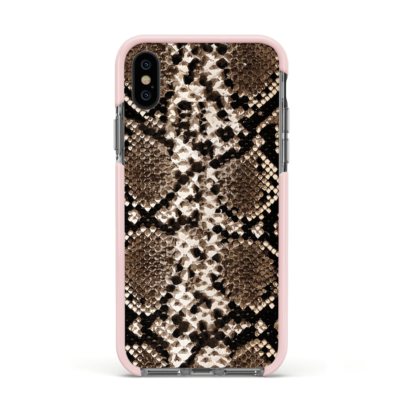 Snakeskin Pattern Apple iPhone Xs Impact Case Pink Edge on Black Phone