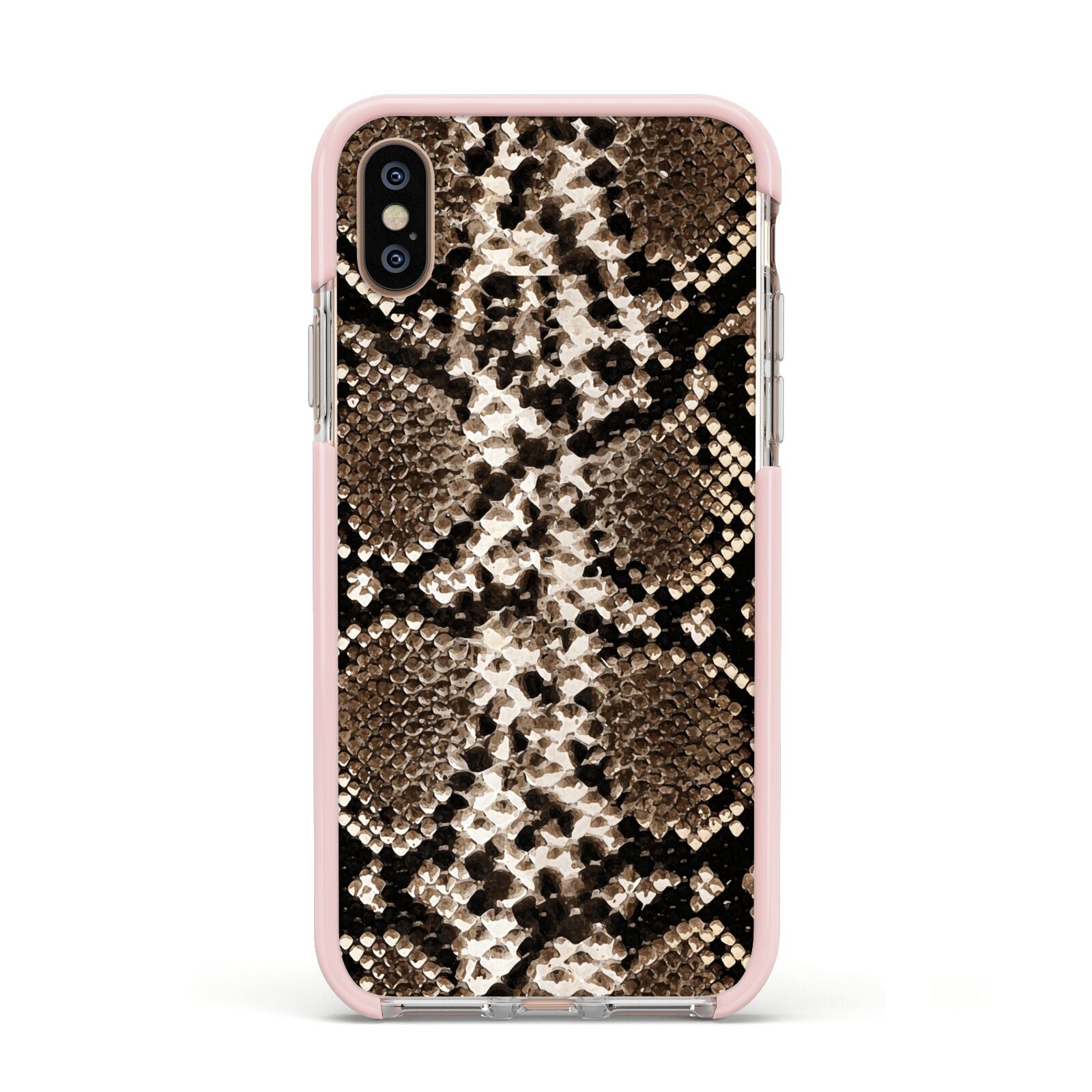 Snakeskin Pattern Apple iPhone Xs Impact Case Pink Edge on Gold Phone