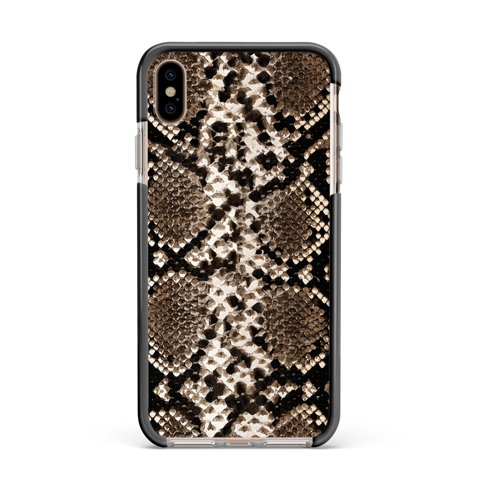 Snakeskin Pattern Apple iPhone Xs Max Impact Case Black Edge on Gold Phone