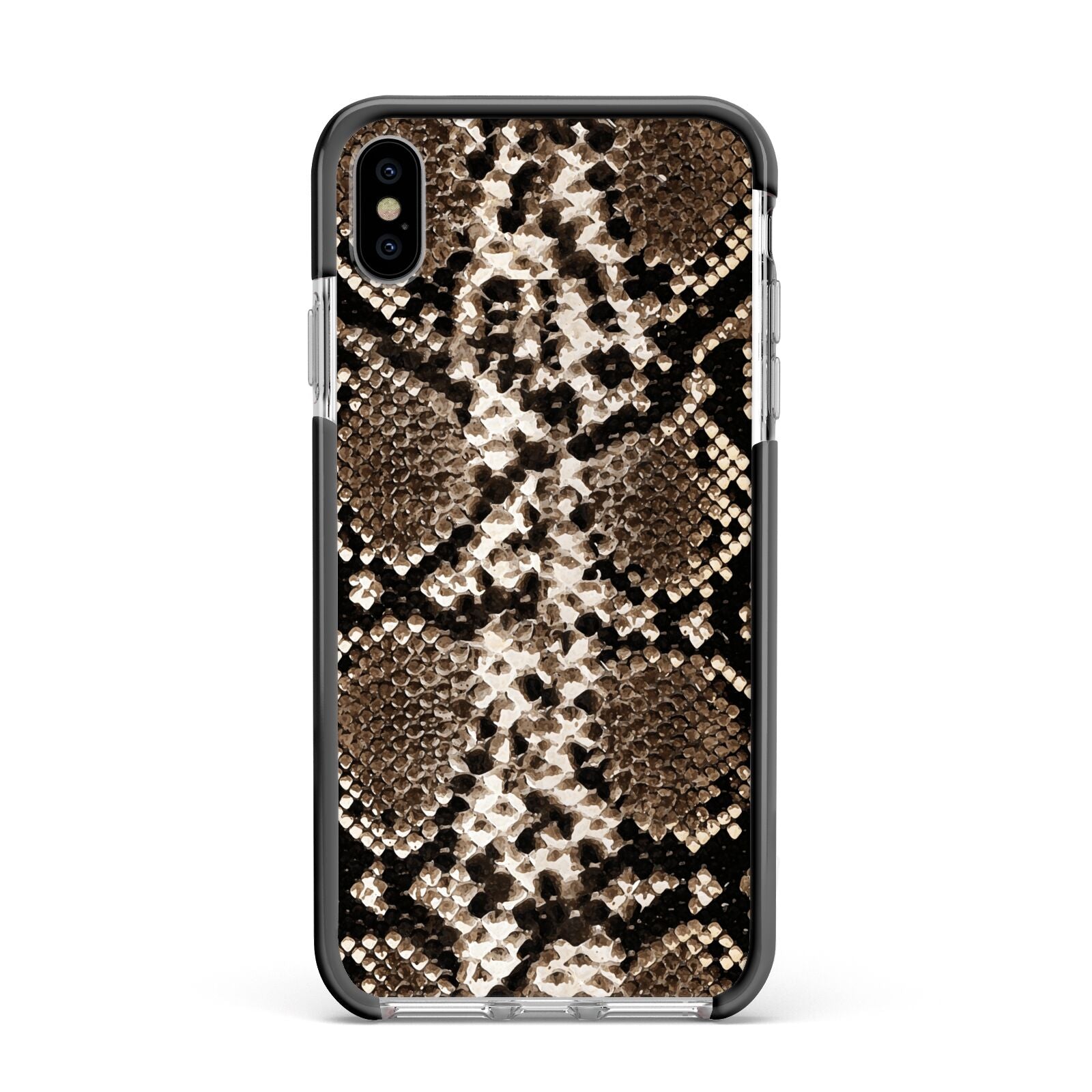 Snakeskin Pattern Apple iPhone Xs Max Impact Case Black Edge on Silver Phone