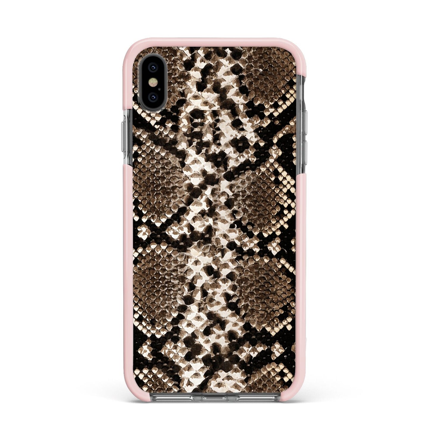 Snakeskin Pattern Apple iPhone Xs Max Impact Case Pink Edge on Black Phone