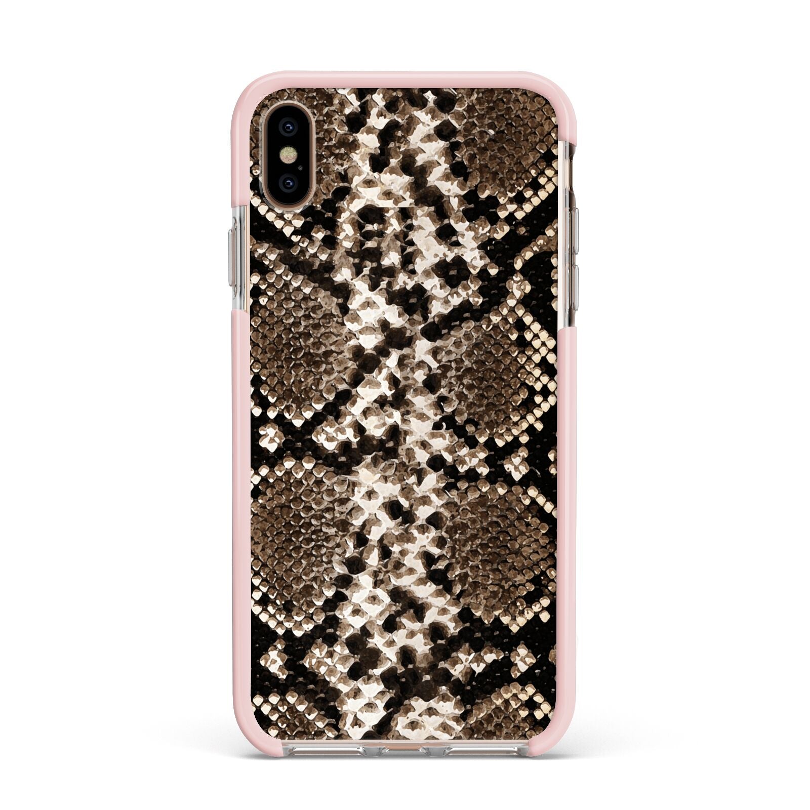 Snakeskin Pattern Apple iPhone Xs Max Impact Case Pink Edge on Gold Phone