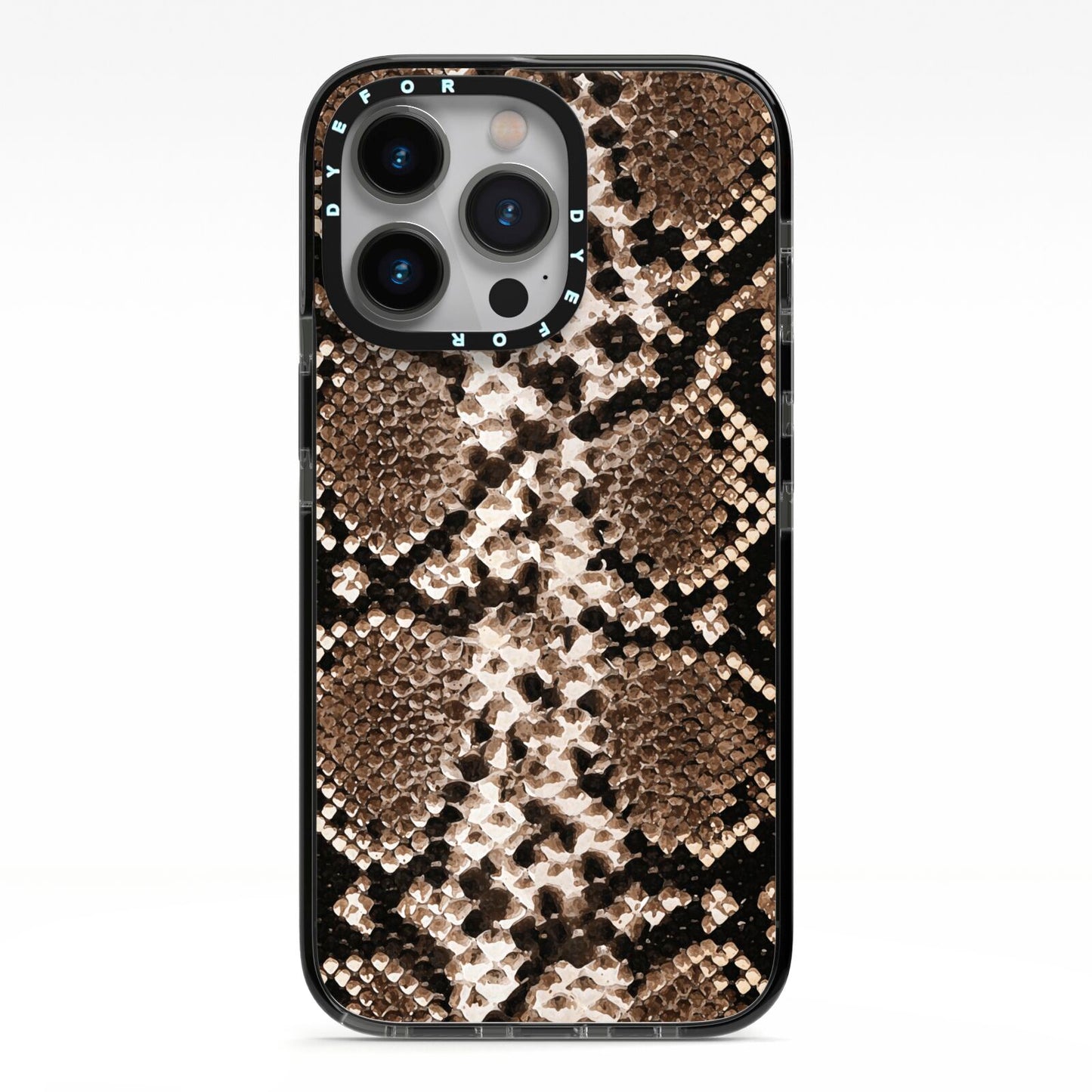 Snakeskin Pattern iPhone 13 Pro Black Impact Case on Silver phone